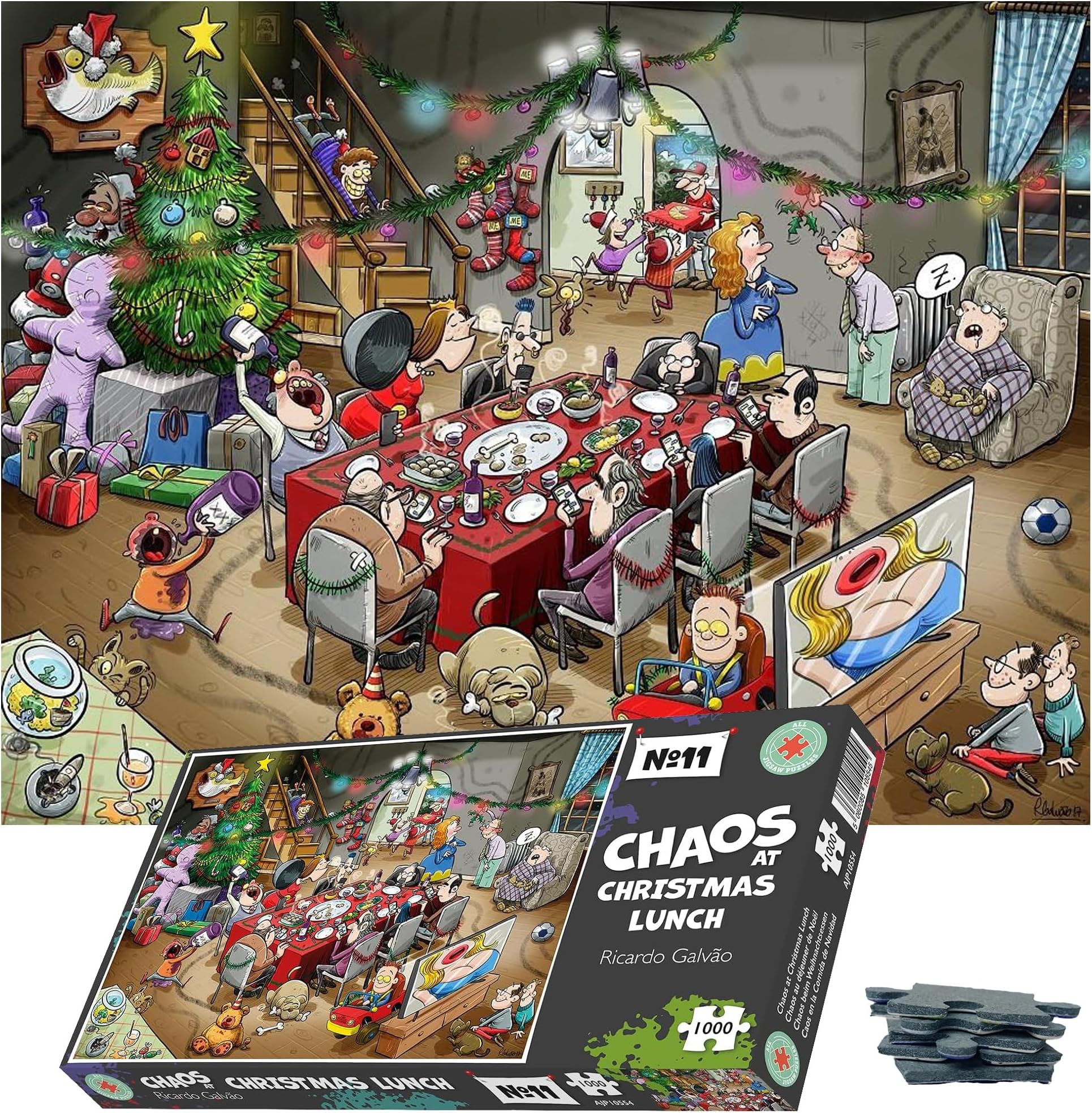 500 Piece Jigsaw Puzzle Chaos At Christmas Lunch With Santa & Helpers Adult and Family Fun