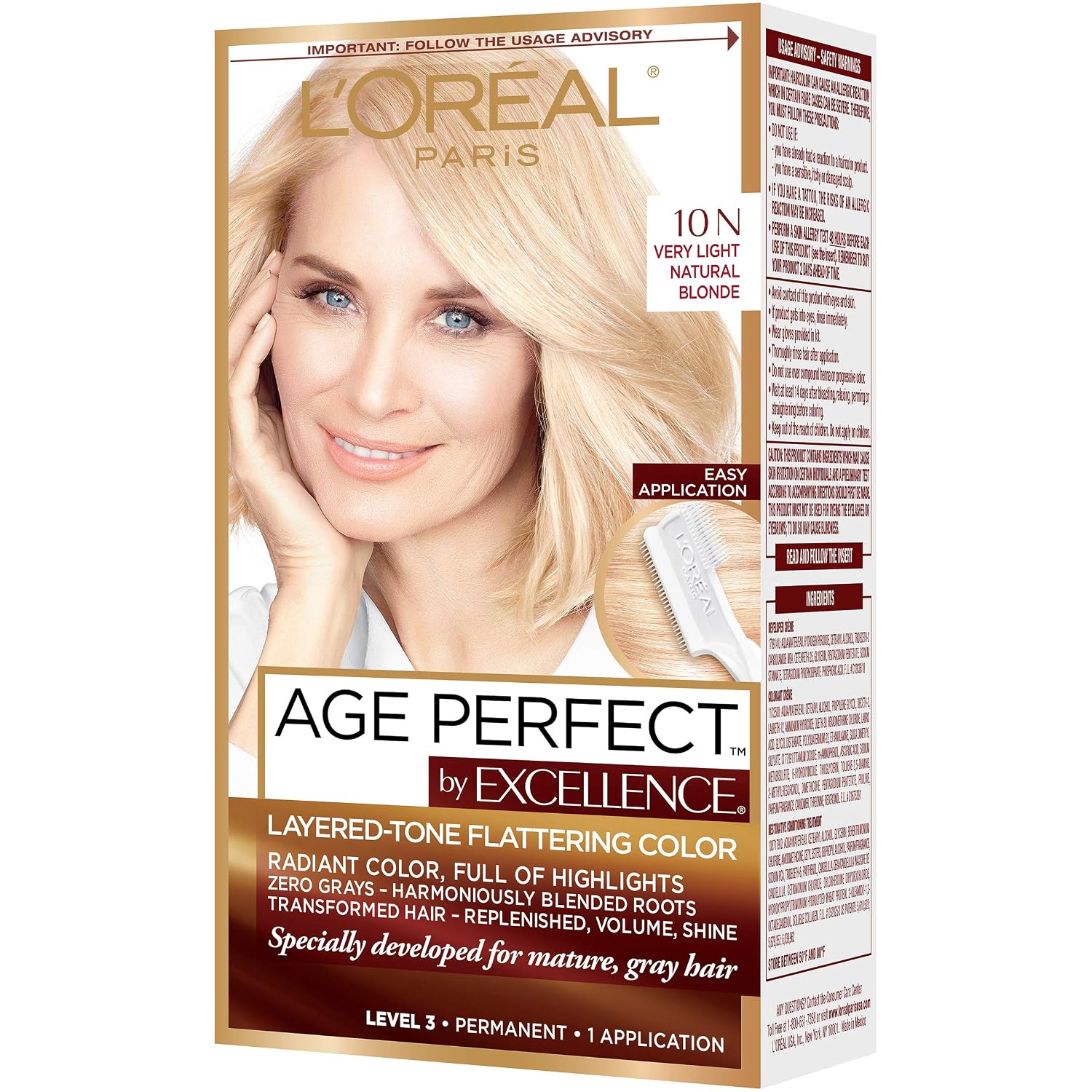 L'Oreal Paris ExcellenceAge Perfect Layered Tone Flattering Color, 10N Very Light Natural Blonde