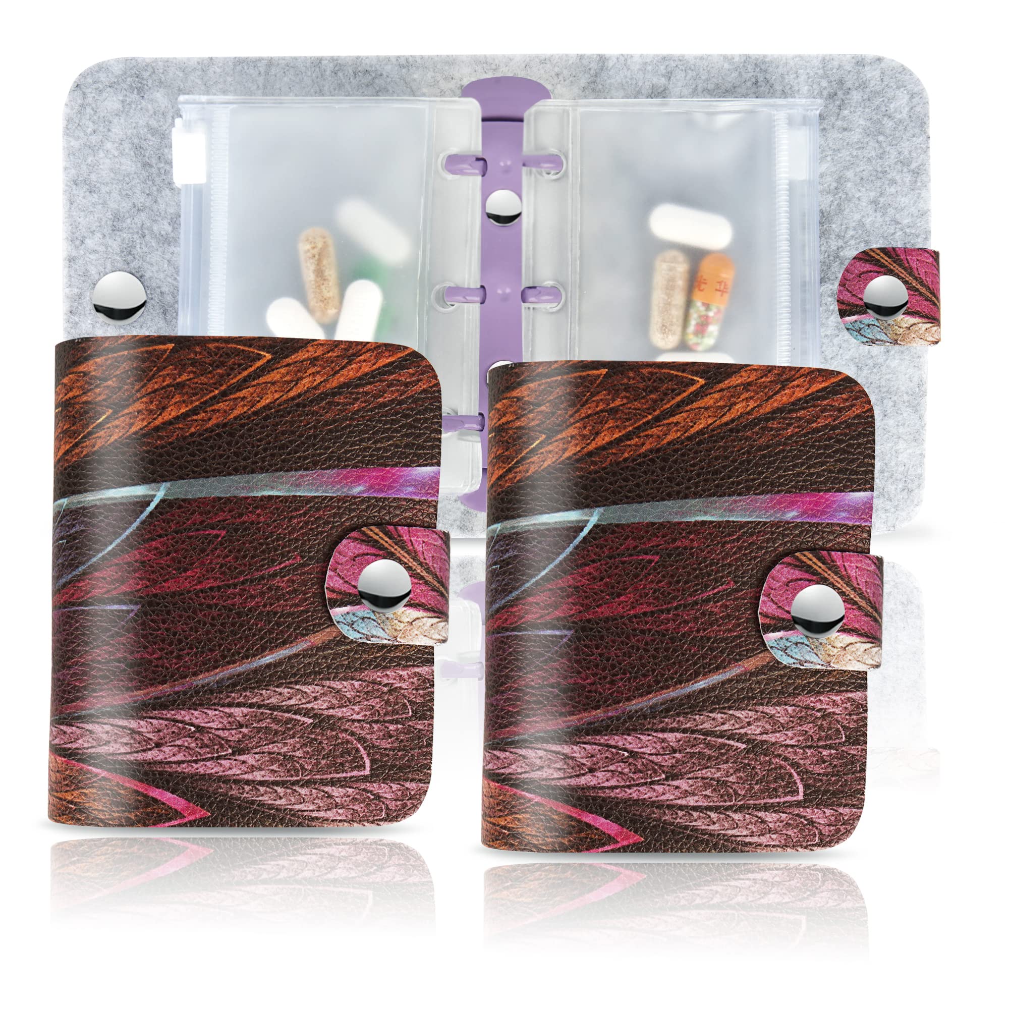 Hennaja Pill Organizer,Pill Pouches Clear Plastic Pill Bags Self Sealing Travel Medicine Organizer Storage (2-Fractal Flower, 2 Pack)