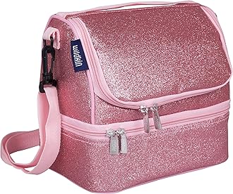Wildkin Two Compartment Insulated Lunch Bag for Boys & Girls, Perfect for Early Elementary Lunch Box Bag, Ideal Size for Packing Hot or Cold Snacks for School & Travel Lunch Bags (Pink Glitter)