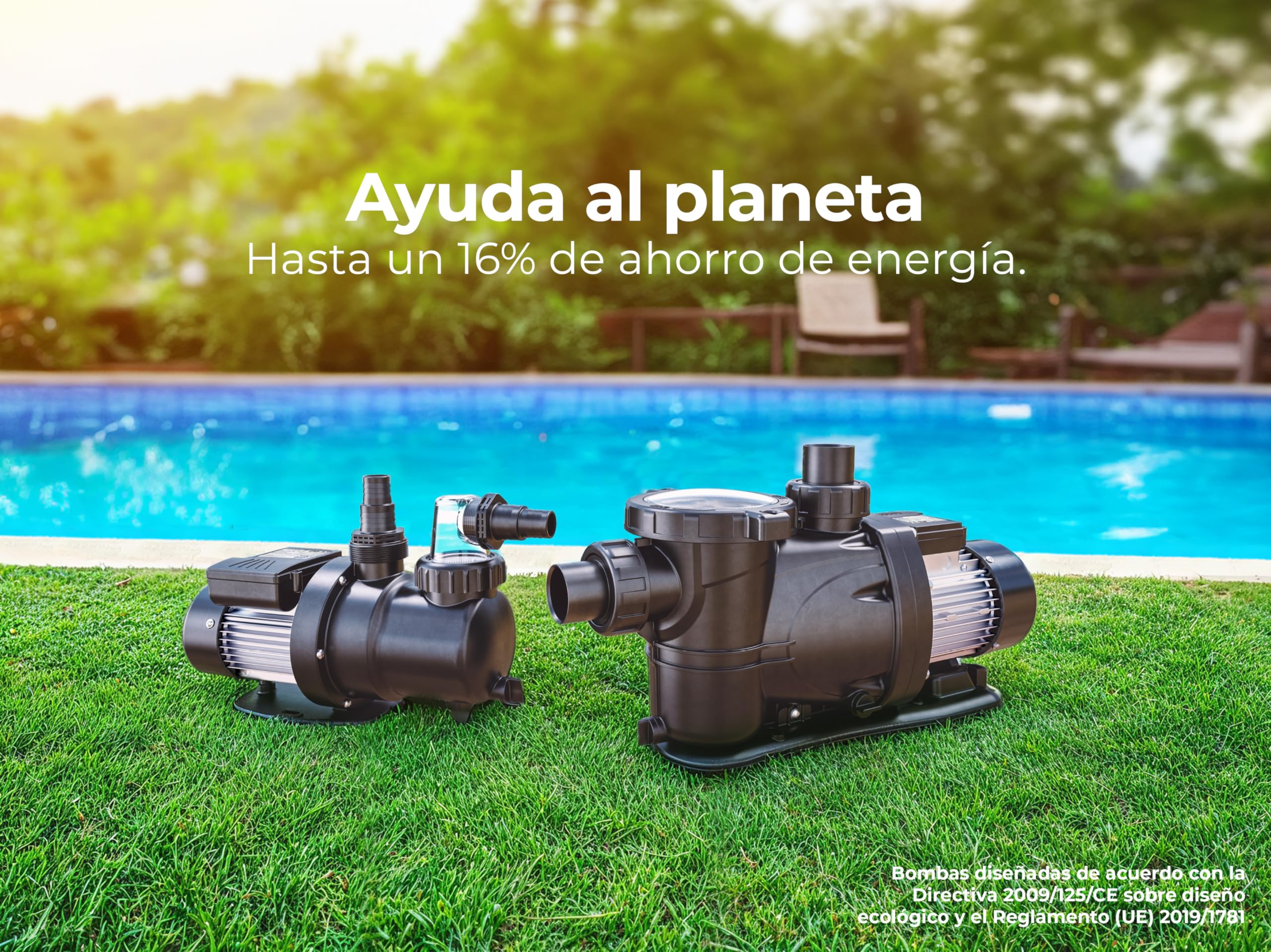 Bomba de Filtración para Piscina, 450 W, 8,5m3/h, Hasta 50 m3, Filtro 400 mm, Acorde a la Directiva Europea de Ecodiseño - Gre PP052