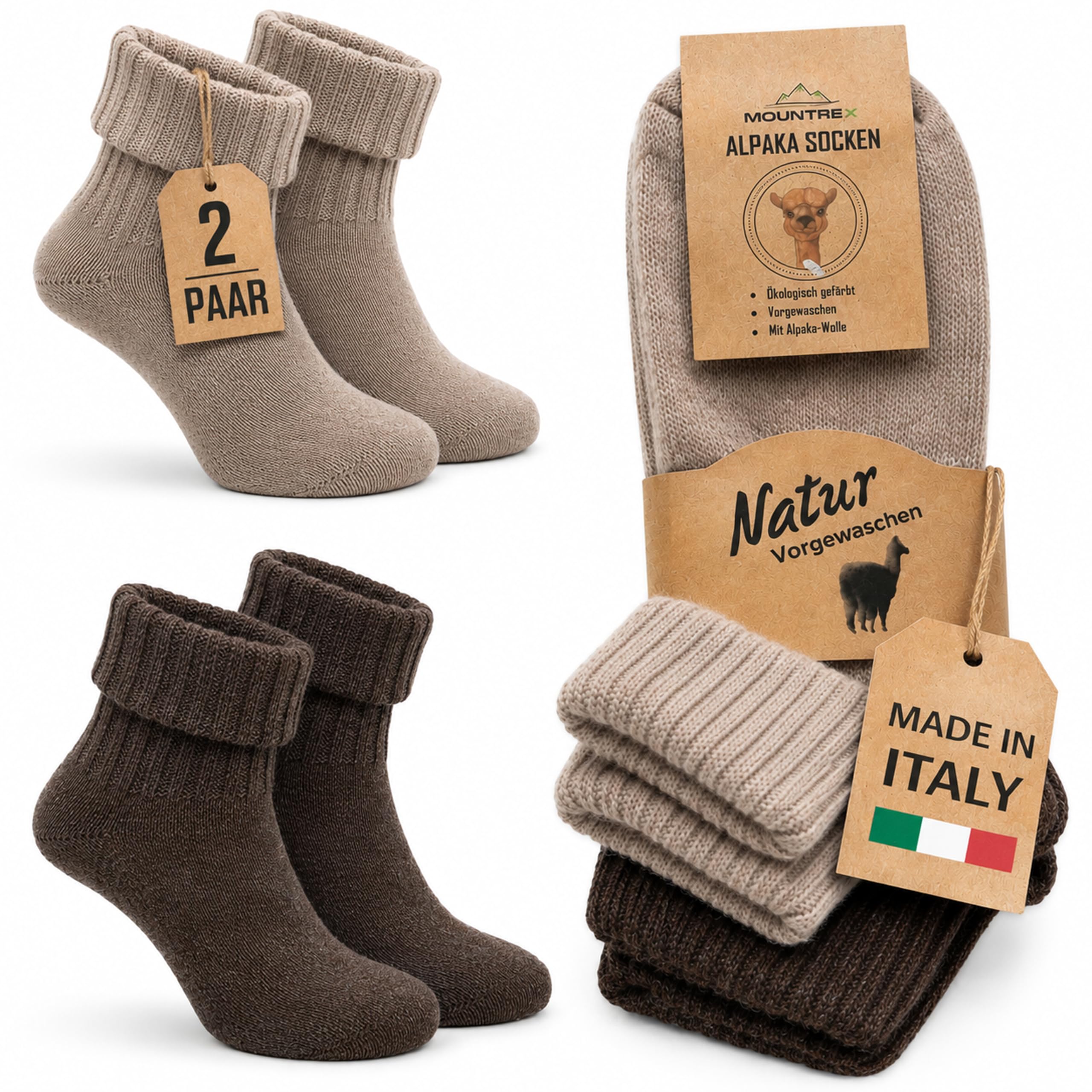 MOUNTREX® Alpaka Socken, Wollsocken für Damen und Herren - Wintersocken, Warme Haussocken, Thermosocken - Dünn - Kuschelsocken - 2 Paar