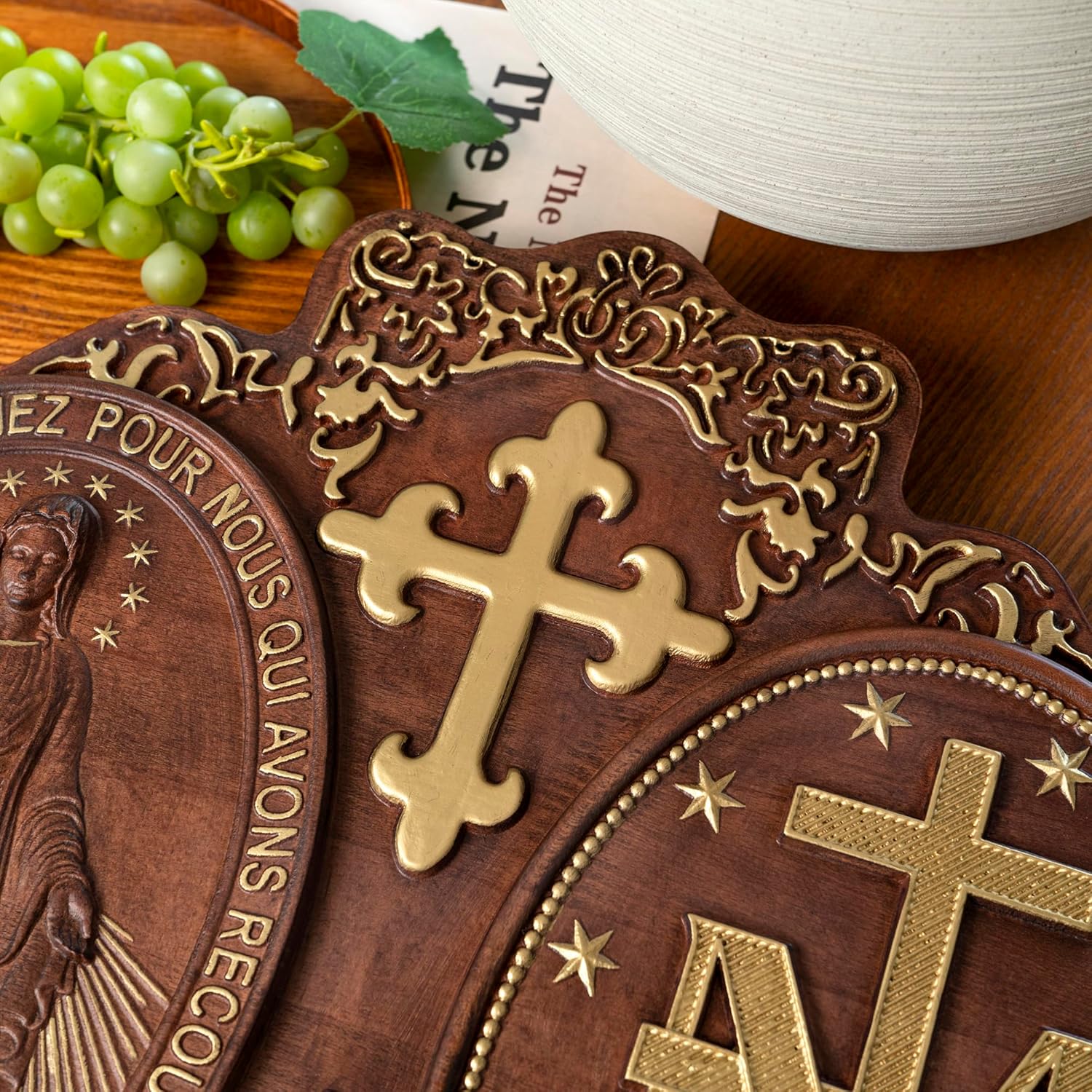 Virgin Mary Wall Decor Handmade Wooden Virgin Mary Wall Plaque Religious Art Sculpture for Home Decor (12 Inch) - Image 4