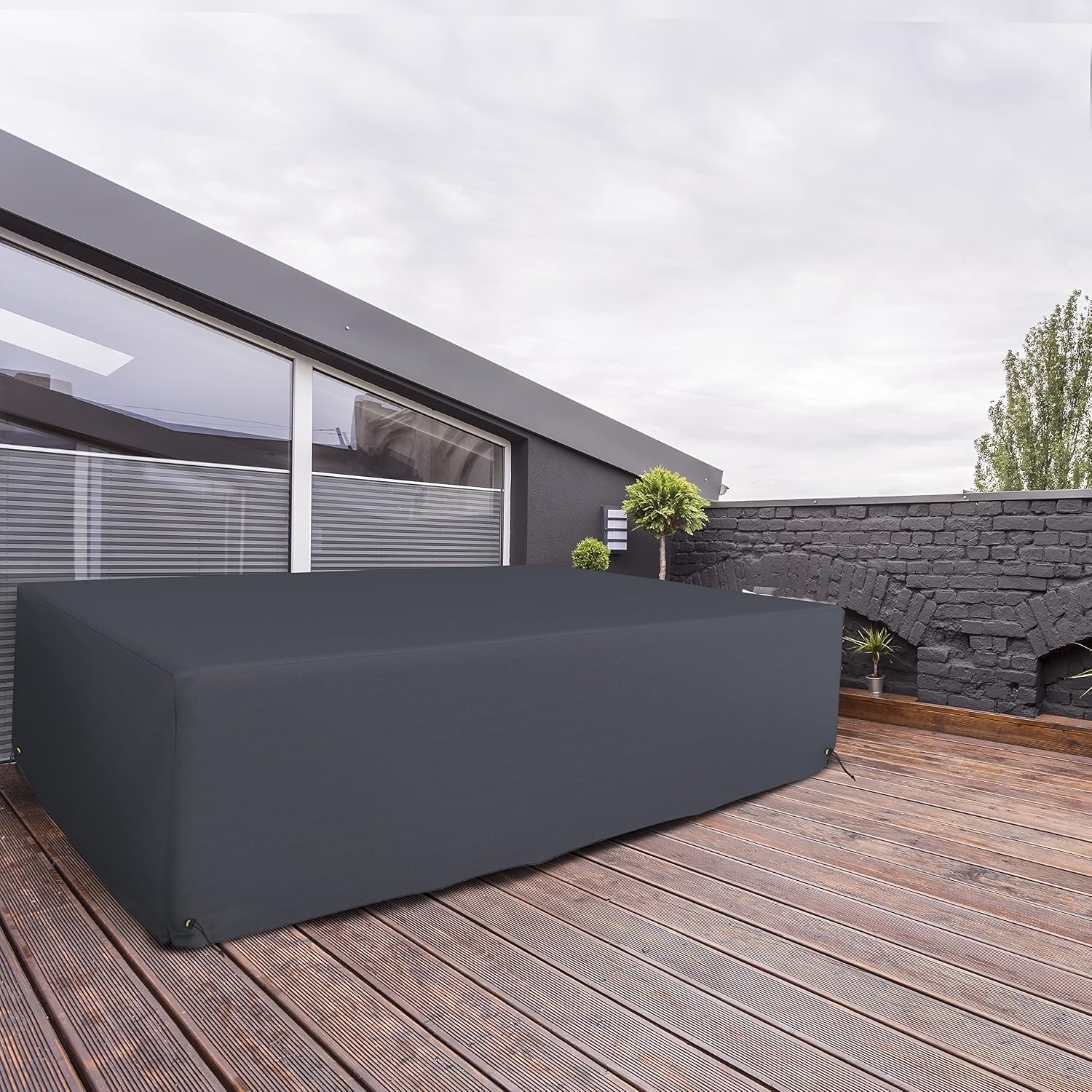 Covers & All Patio Sectional Sofa Set Cover 160 GSM PVC Emboss Fabric Outdoor Furniture Table and Chair Set Cover with Drawstring for Snug Fit (83''W x 52" D x 29''H, Grey)