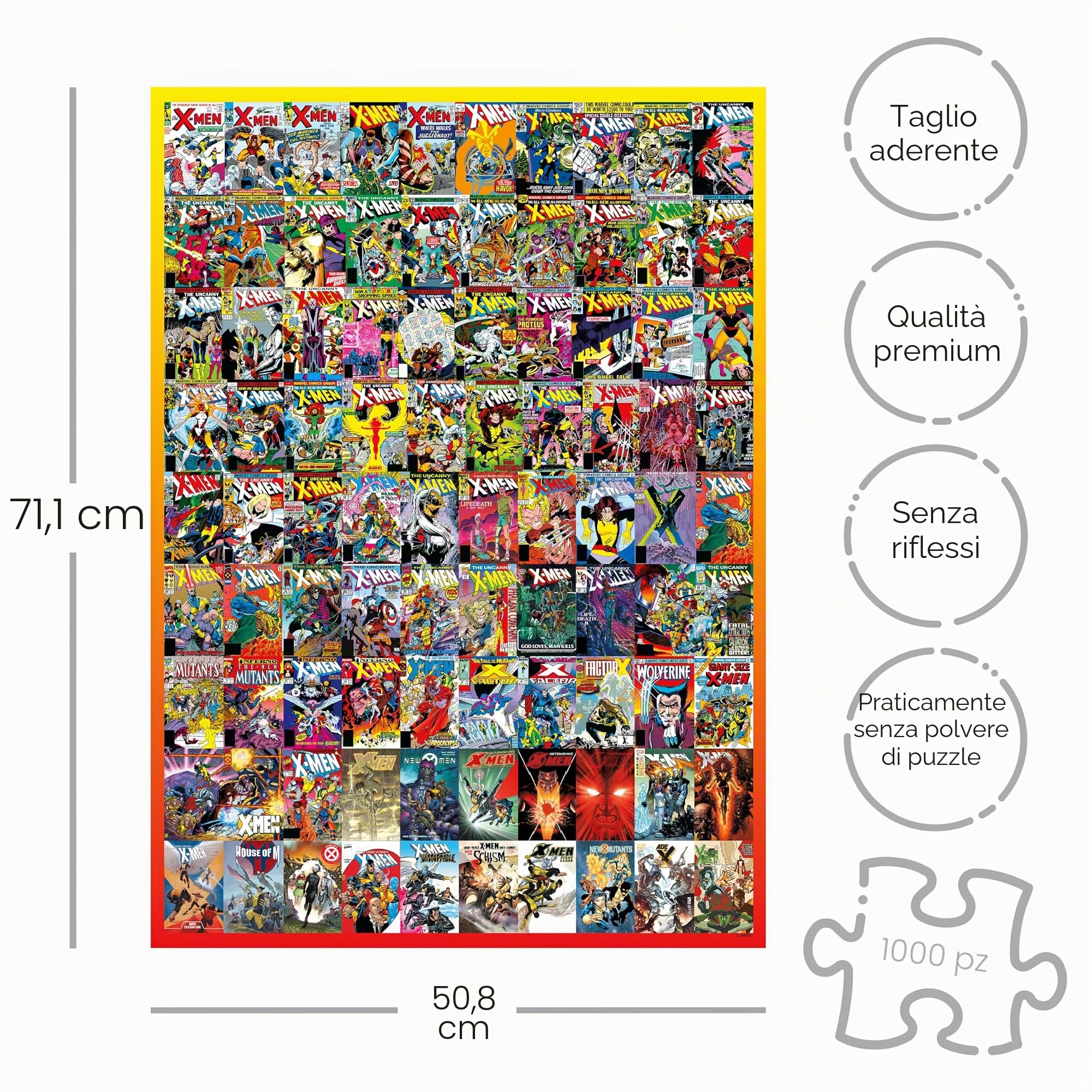 AQUARIUS Marvel X-Men Covers - Puzzle da 1000 pezzi (puzzle da 1000 pezzi), senza abbagliamento, vestibilità precisa, prodotto con licenza ufficiale Marvel e oggetti da collezione, 50,8 x 71,1 cm
