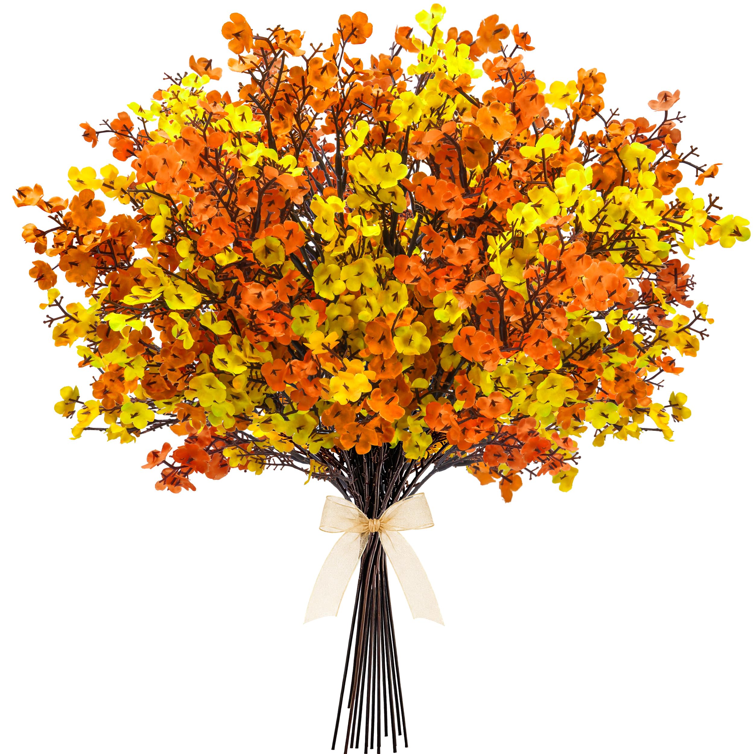 Der Rose 12Pcs Gypsophila Artificial Flowers Orange Flower for Autumn Decor