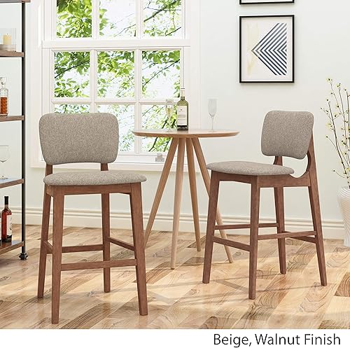 Miniatura 4 de Christopher Knight Home Luella - Silla de bar de madera de 42 pulgadas con asientos de tela (juego de 2), acabado beige y nogal