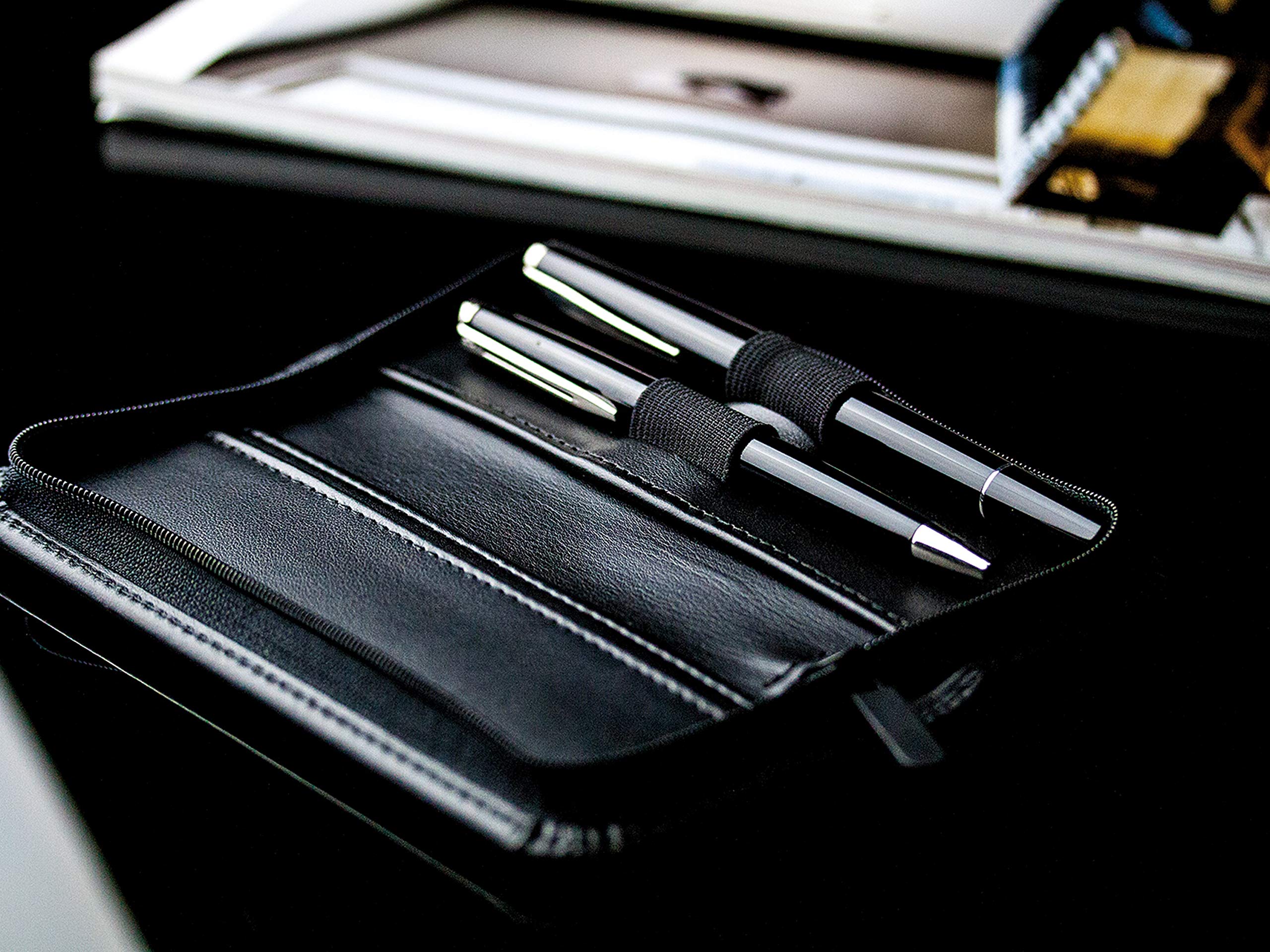 DELMON VARONE - Astuccio per penne Cambridge Top Grain in in pelle marrone - Astuccio in vera pelle con chiusura lampo per 10 penne - Astuccio grande