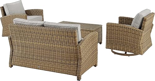Miniatura 3 de Crosley Furniture Bradenton - Juego de muebles de mimbre para exteriores de 4 piezas y muebles de patio giratorios para porche, color marrón