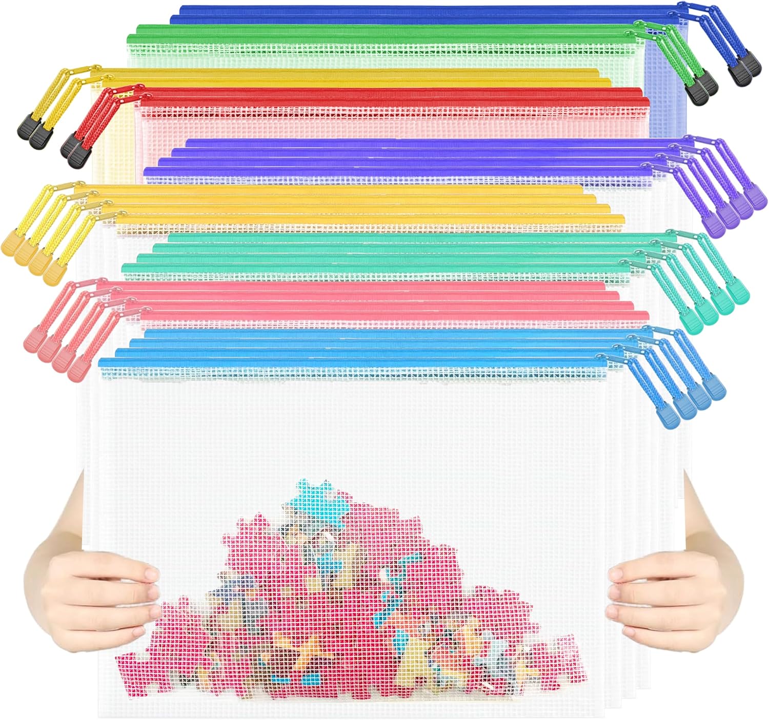 28pcs Mesh Zipper Pouch File Bags, A4 Letter Size Zipper Bags for Organizing Storage, Waterproof Document Zipper Pouches for School, Puzzle, Board Games and Office Supplies