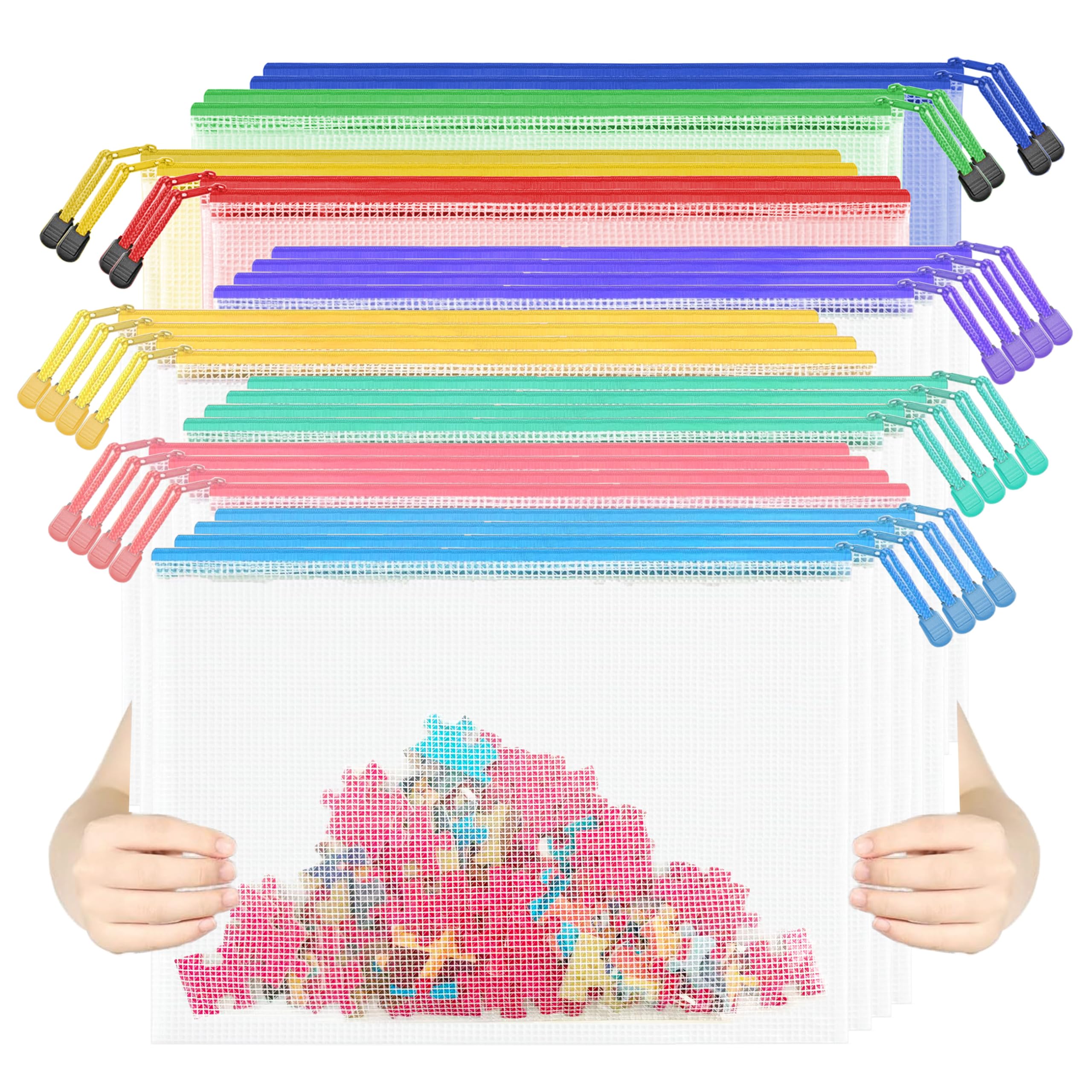 28pcs Mesh Zipper Pouch File Bags A4 Letter Size Zipper Bags for Organizing Storage Waterproof Document Zipper Pouches