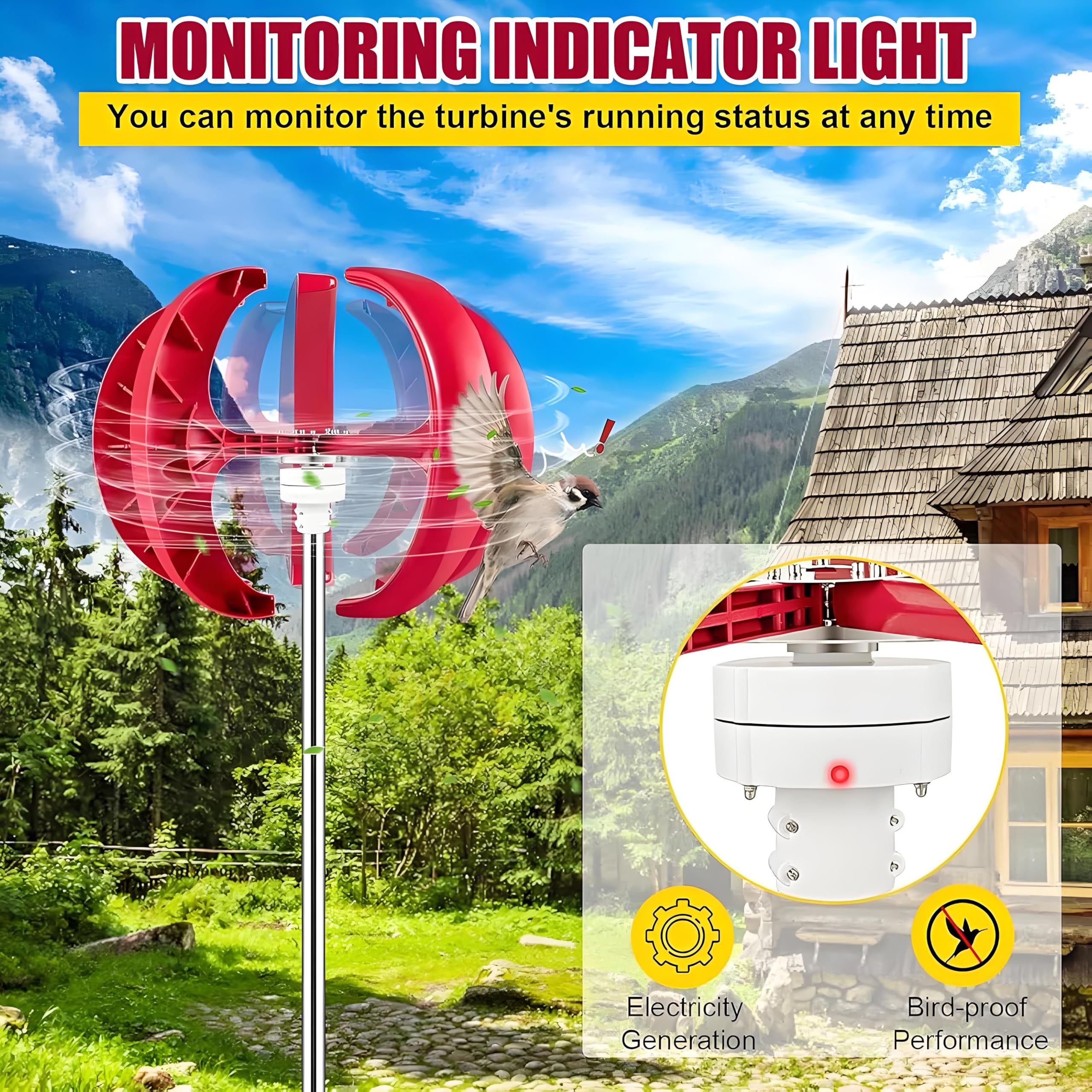Generador de Aerogeneradores de 12V/24V, Kit de Generador de Aerogeneradores de Linterna de 5 Palas, Equipo Productor de Electricidad Electromagnética para Hogar, Barco y Autocaravana 100W12v