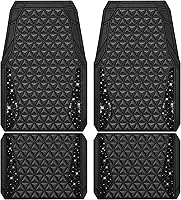 CAR PASS Bling Black Diamond Rubber Floor Mats - Anti-Slip Waterproof Trim-to-Fit Universal 4-Piece Set for SUV Sedan Women Girls