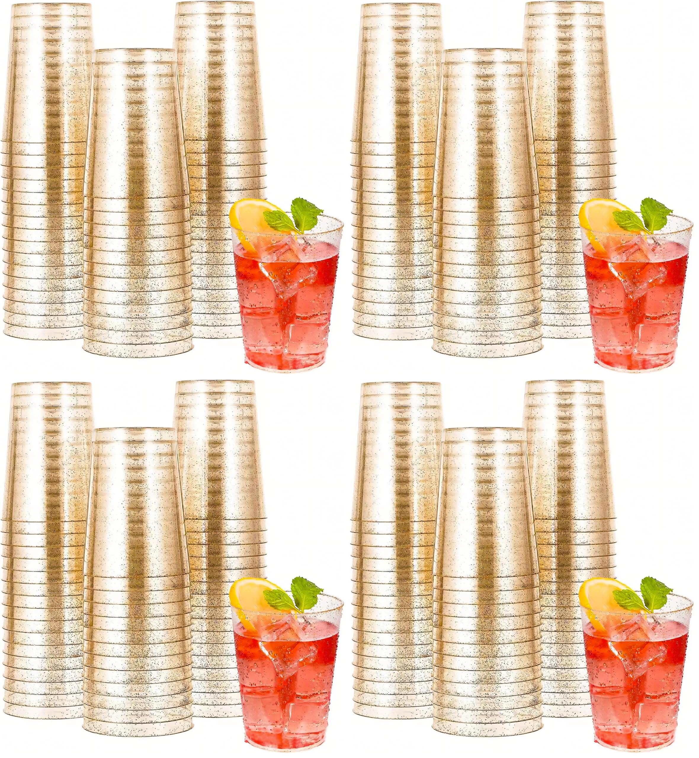 Lot de 200 gobelets en argentés - 280 ml - Réutilisables - Élégantes - Pour fête, champagne, bière, cocktail, martini, soda et dessert (9,5 x 7,5 cm)