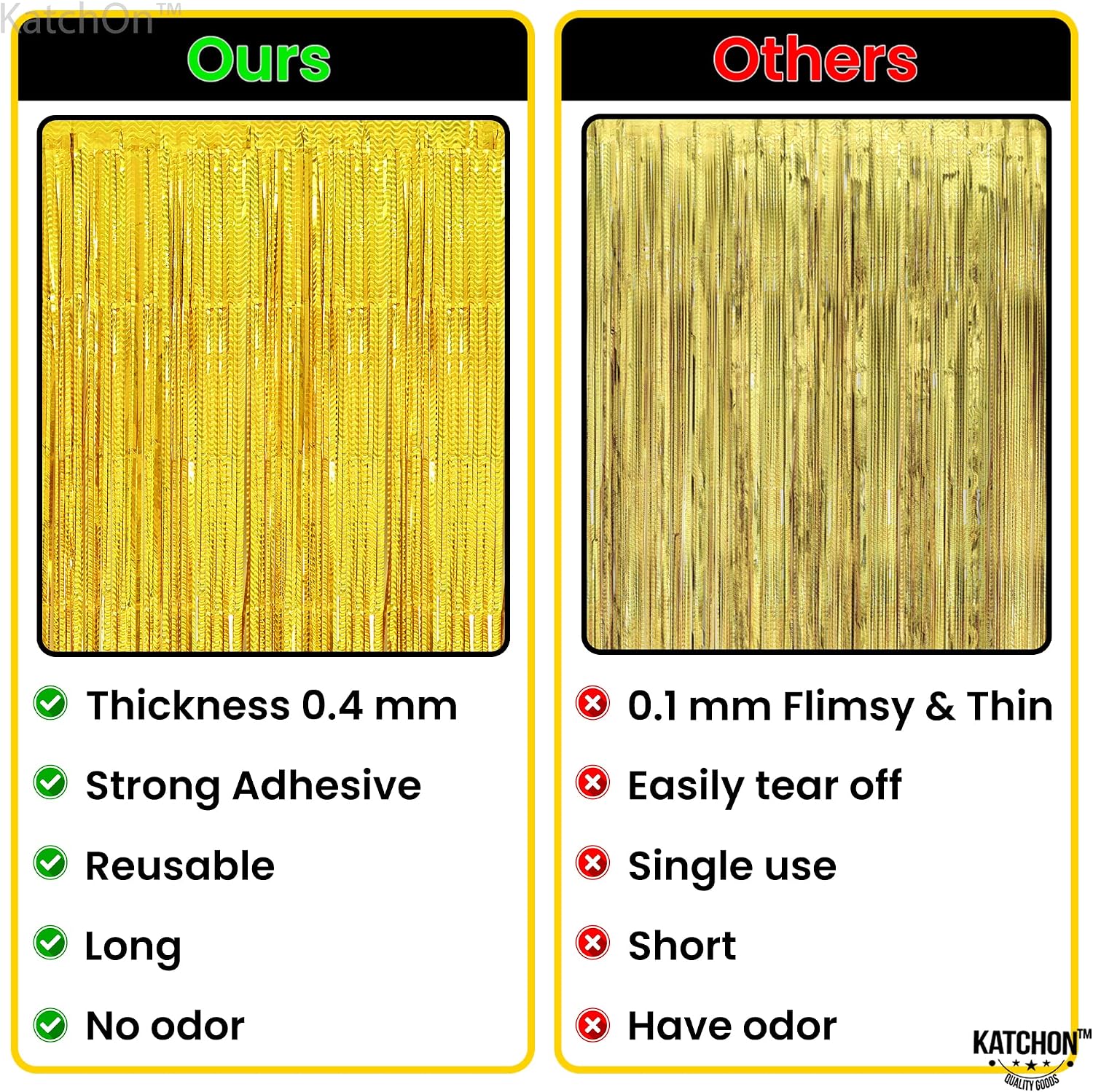 KatchOn, Lazer Gold Streamers Backdrop - 3.2x8 Feet | Gold Fringe Backdrop for Gold Streamers Party Decorations | Gold Party Decorations | Graduation Backdrop for Graduation Decorations Class of 2025