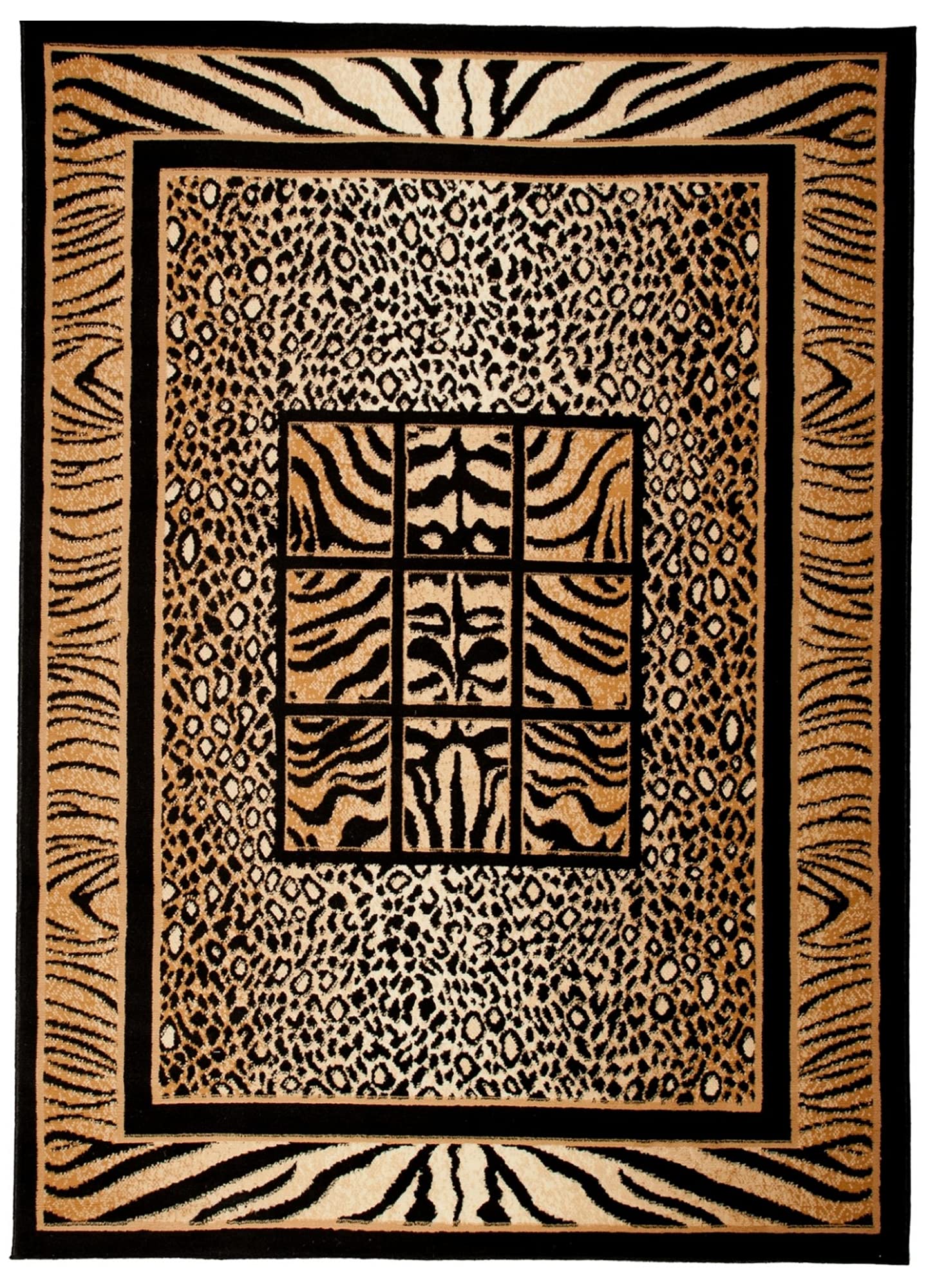 TAPISO Atlas Tappeto Salotto Moderno Pelo Corto Design Astratto Motivo Animalier Tigre Animale Pelle tonalità Nero Beige Scuro Oeko-Tex Soggiorno Sala Camera Ufficio 160 x 220 cm