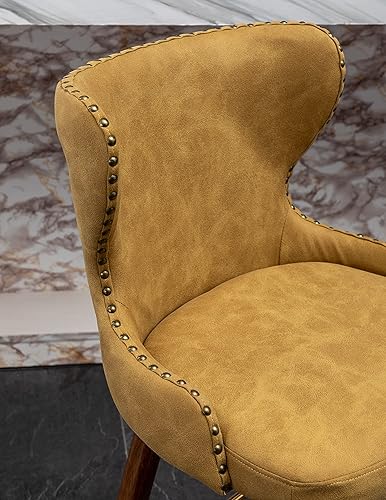 Miniatura 9 de Roundhill Furniture Nevis Mid-Century - Juego de 2 taburetes modernos de piel sintética con adornos de clavos, color amarillo