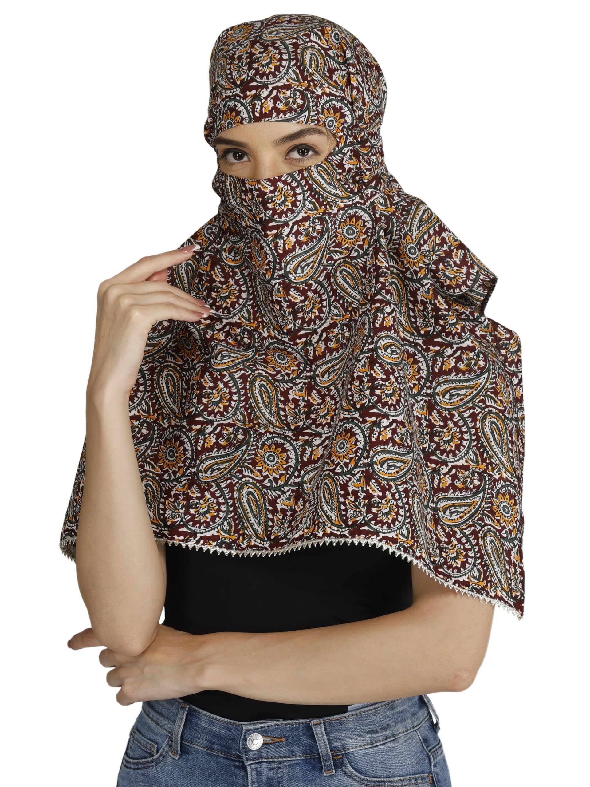 Women and Girls Printed Scarf Cum Face Cover Mask Head Neck Face Safety Sun Protection Scarf Mask Head Bandana Wrap Pure Cotton Printed Stole