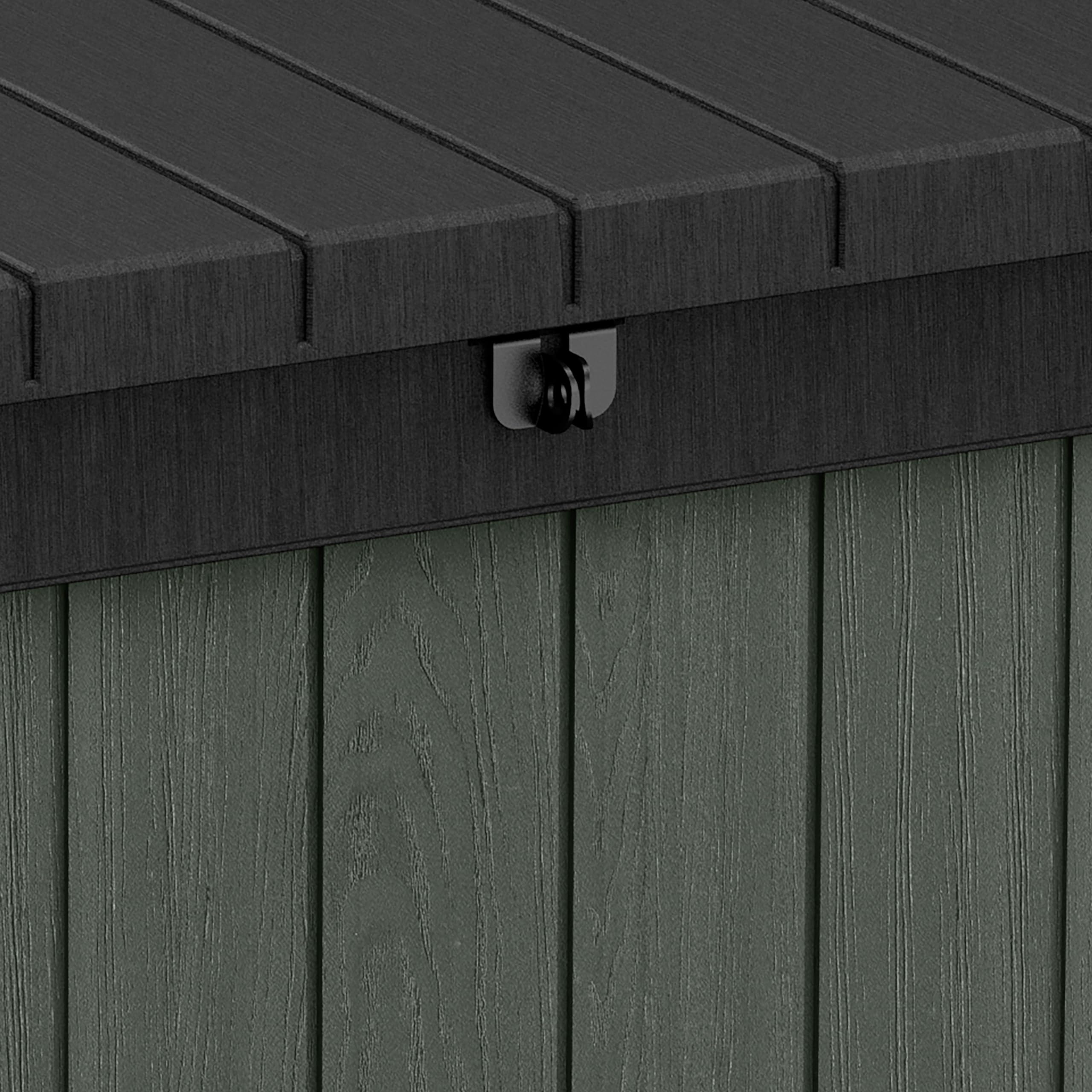 Keter Darwin 511L - Scatola portaoggetti per mobili da giardino da esterno, effetto legno Evotech+, non sbiadisce, resistente a tutte le intemperie, sicura e sicura, nessuna manutenzione, 2 anni di