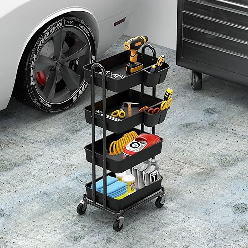 Miniatura 56 de Simple Houseware Carrito de cocina de 3 niveles multifuncional con ruedas y 2 divisores y cubo colgante, color negro Negro,Rojo,Turquesa,Blanco