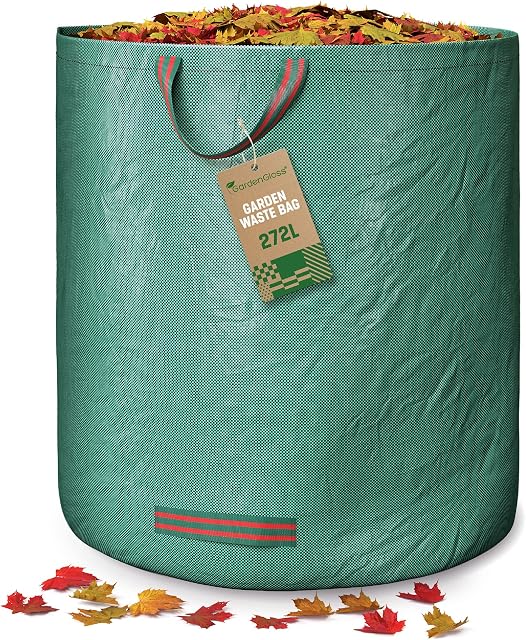 GardenGloss® Garden Waste Bags Heavy Duty with Handles (1 pc) - 272L High Capacity Garden Bag with Double Bottom - UV Stable and Water Repellent - Reusable