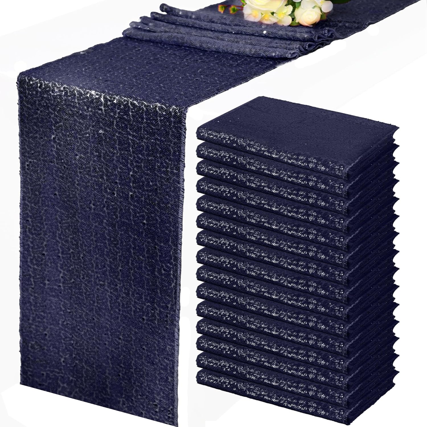 15 Pack Navy Blue Table Runner Sequin Table Runner Sparkly