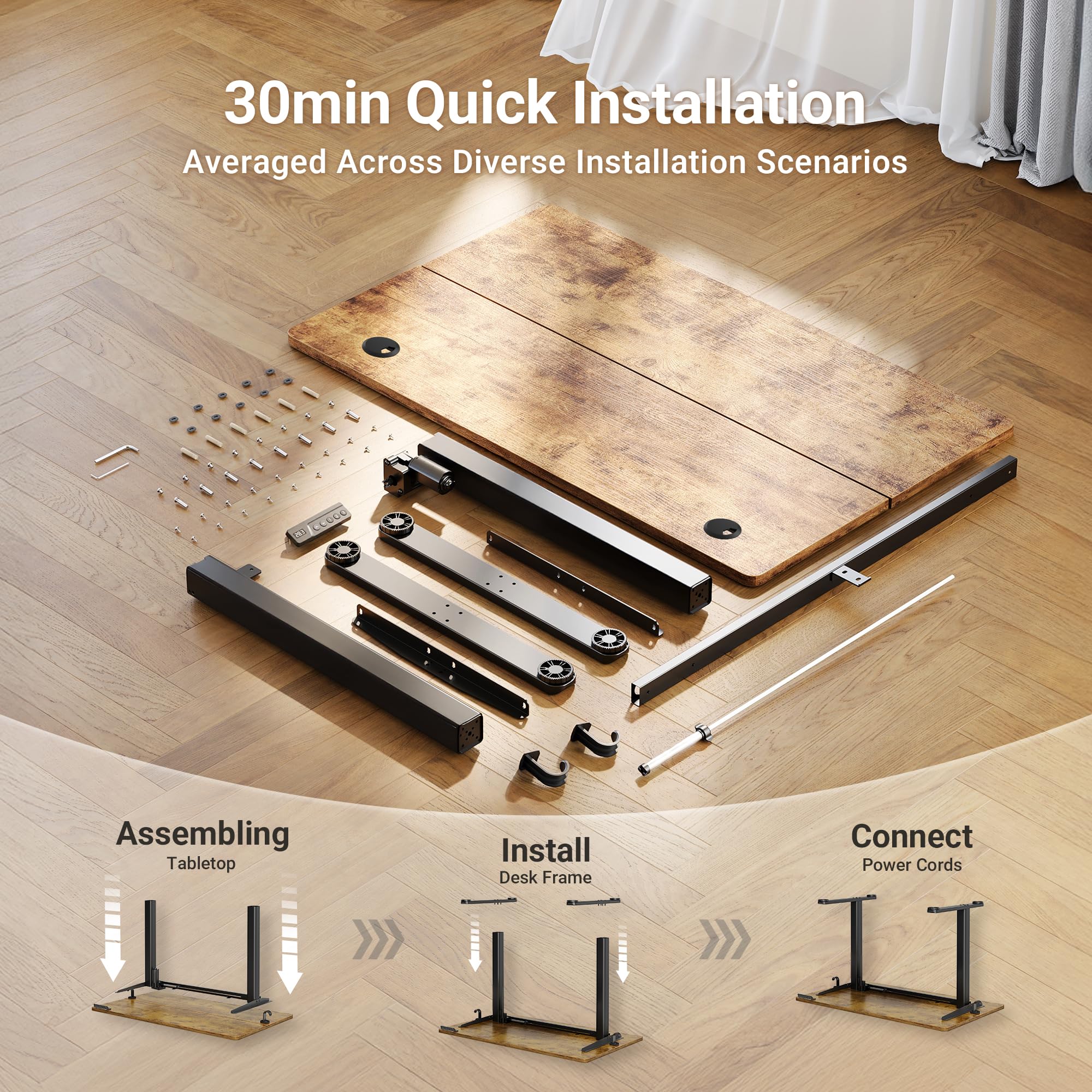 Claiks Electric Height Adjustable Standing Desk, 35x20 Inch, Rustic Brown view 9