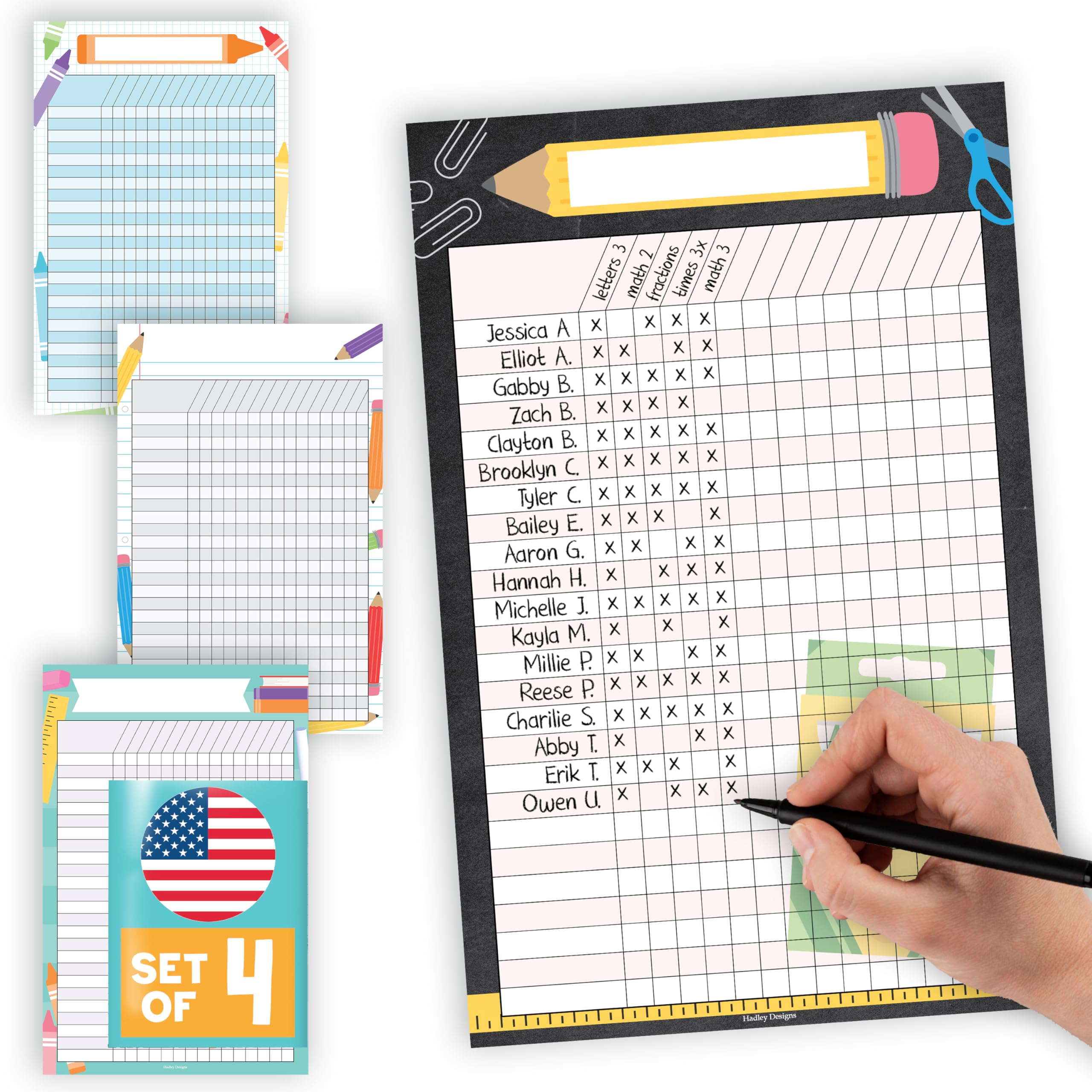 Attendance Chart for Classroom Management - 4 Incentive Chart for Classroom Essentials, 11x17 Student Behavior Charts and Homework Tracker, Teachers Class Attendance and Assignments Log