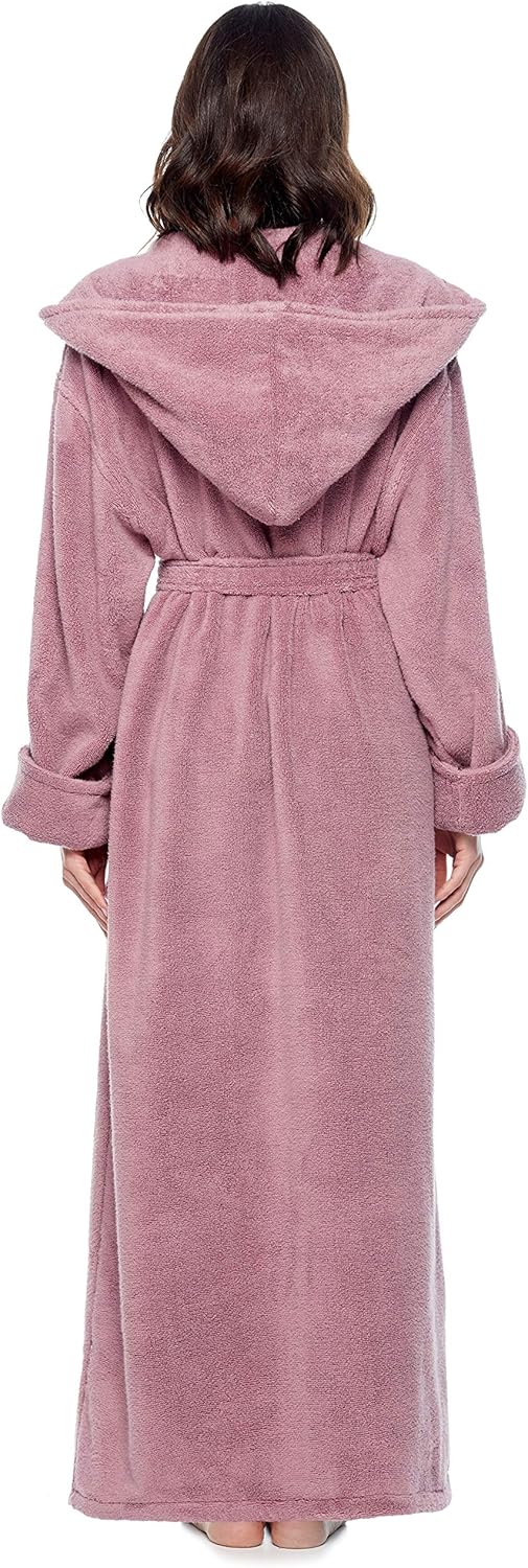 Arus Womens Soft Twist Hooded Full Length Turkish Cotton Long Bathrobe - Image 4