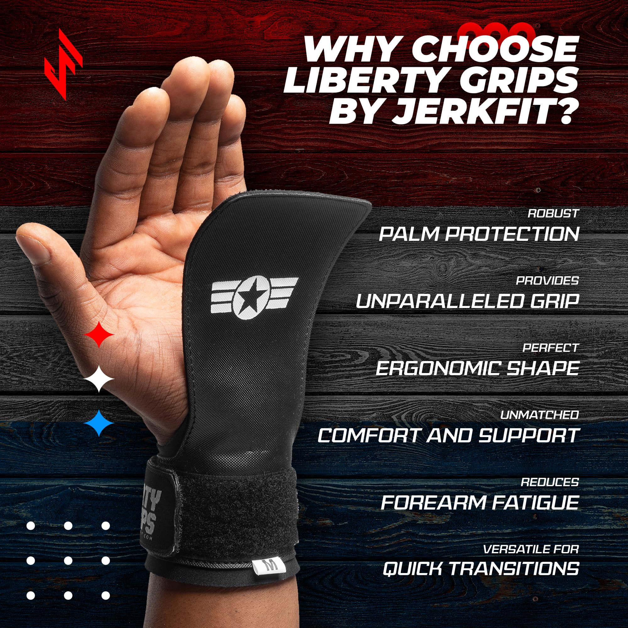 JerkFit Liberty Grips 2.0 - Fingerlose Gymnastikhandgriffe für Klimmzüge, Crosstraining, Gewichtheben, WODs und Calisthenics - Handschutz ohne Löcher zur Vermeidung von Rissen und Blasen