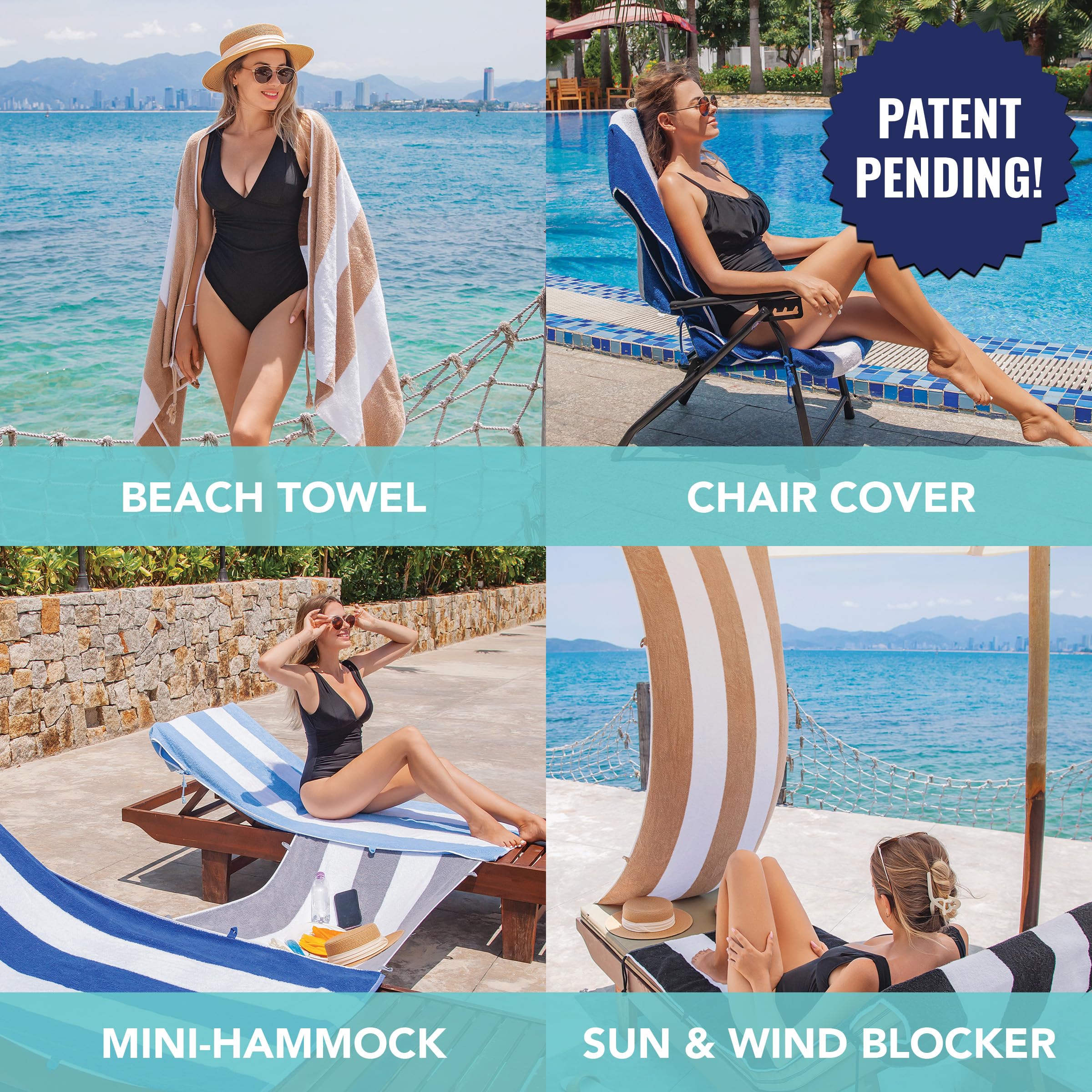 Arkwright Tie & Dry Beach Towels – 2 Pack, Oversized 30x70 Inch, 420GSM Cotton, Side Ties