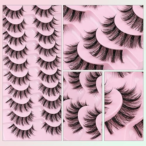 Miniatura 4 de Pestañas de manga de aspecto natural, pestañas postizas de anime, pestañas postizas 3D, pestañas postizas de volumen de 0.59 pulgadas, 10 pares de