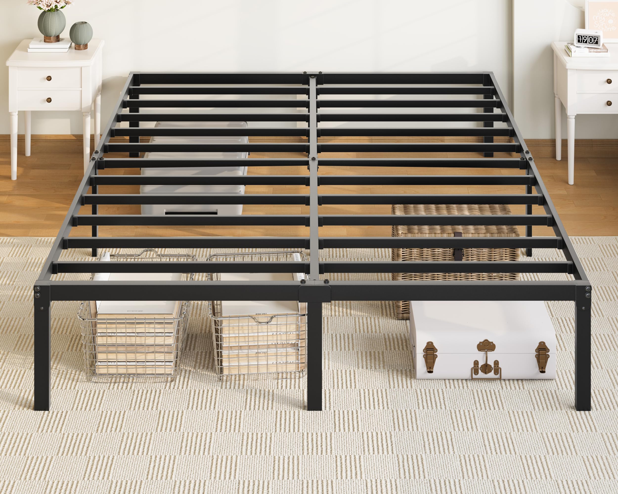 Allewie Queen Bed Frame, 14 inch Metal Platform Beds with Storage Space