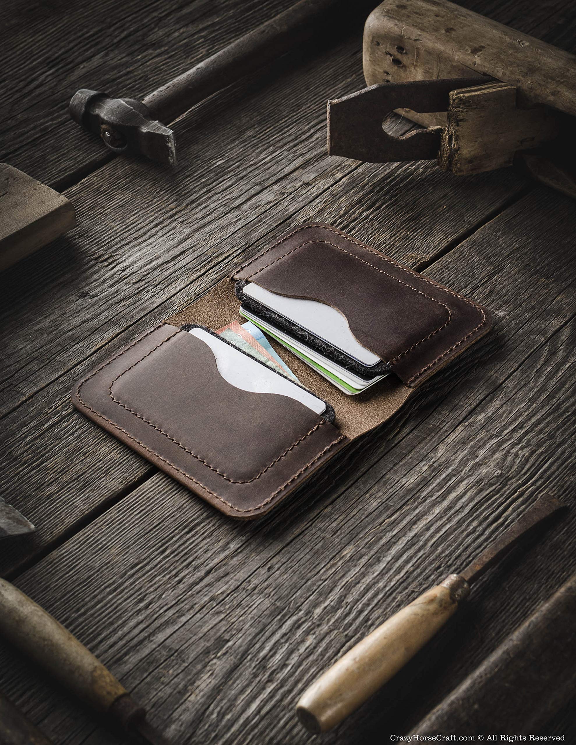 Crazy Horse Craft Kartenetui Leder Herren Damen, Slim Kartenhalter Wallet | Schlankes Portemonnaie aus echtem Rindsleder für viele Karten; flach und leicht, handgefertigt in Europa, Geschenkidee