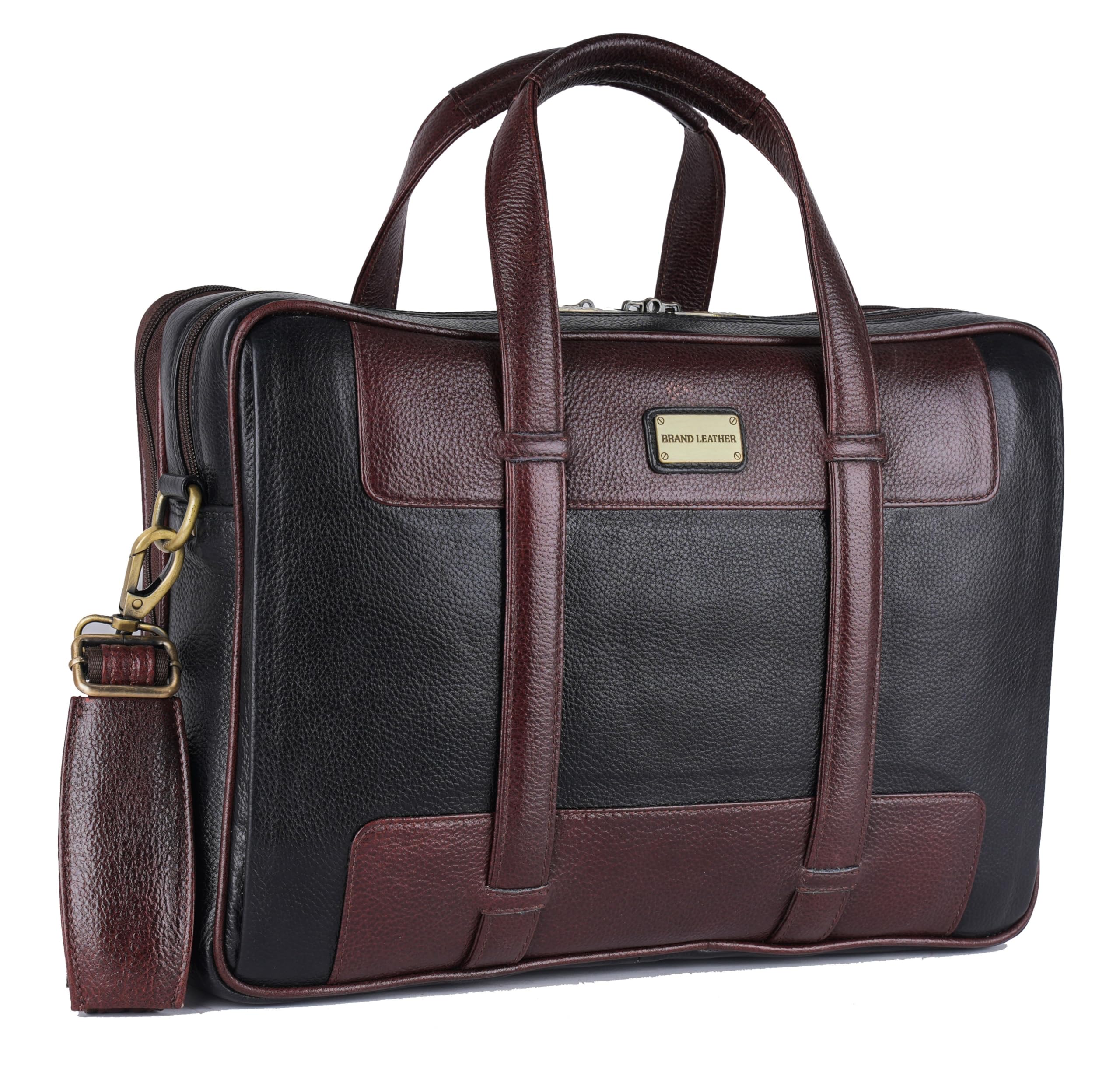 BRAND LEATHER Genuine Leather Messenger Bag for Men 15.6, 16 inch laptop Briefcase Shoulder Bags (BLACK) (B09VCGSBT1) Amazon Price History, Amazon Price Tracker