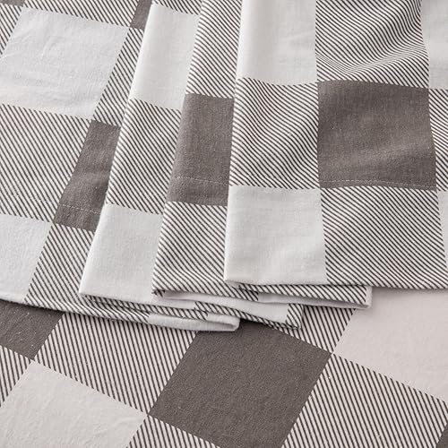 Miniatura 7 de Great Bay Home - Juego de sábanas de franela de 100 % algodón turco a cuadros tamaño individual, con bolsillo profundo, suaves, cálidas, de doble