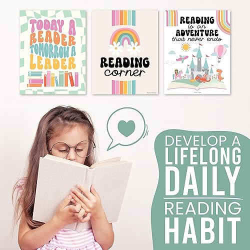 Miniatura 7 de Hadley Designs 6 carteles de lectura retro para decoración de biblioteca de aula para la escuela, carteles de lectura para escuela primaria, juegos