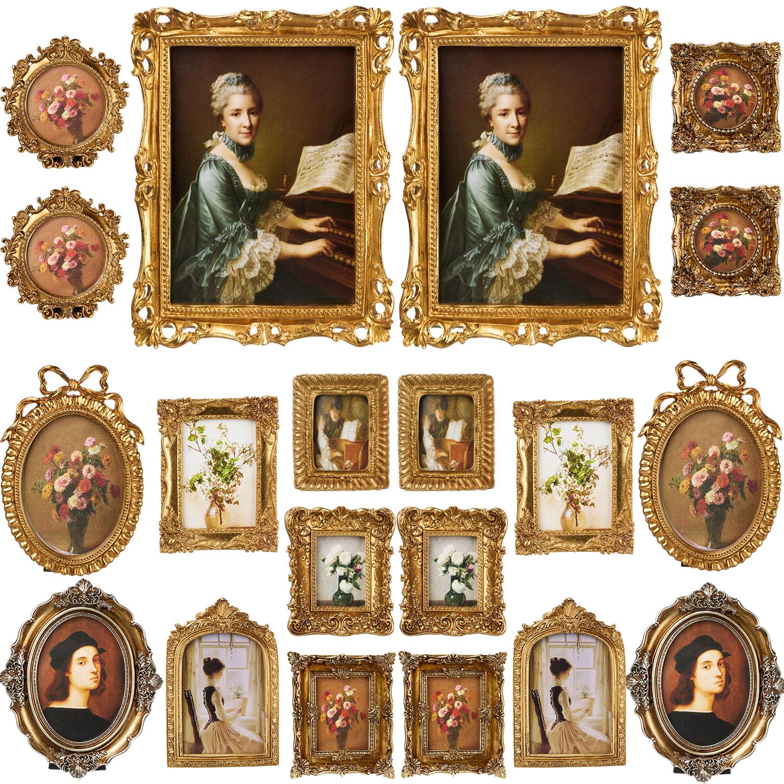 20 Pcs Wooden Vintage Gold Picture Frame Bulk Antique Wood Photo Frame with Glass Front Backboard for Tabletop Display Wall Hanging Decor Christmas Jewelry Display for Home Hotel Wedding Ornaments