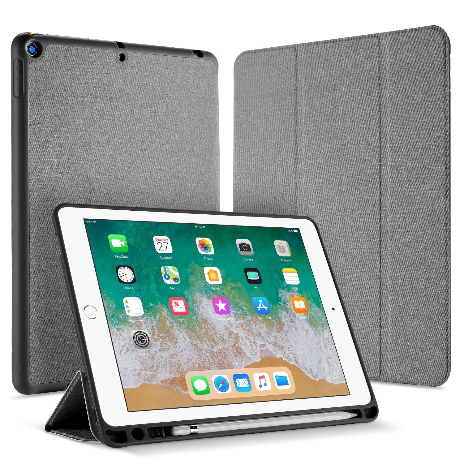 Kapa Ulta Slim Magnetic Auto Wake/Sleep Flip Case with Pencil Holder for Apple iPad 9.7 2018 & 2017 (A1822/A1823/A1893/A1954) - Grey (B07DD7J7LB) Amazon Price History, Amazon Price Tracker