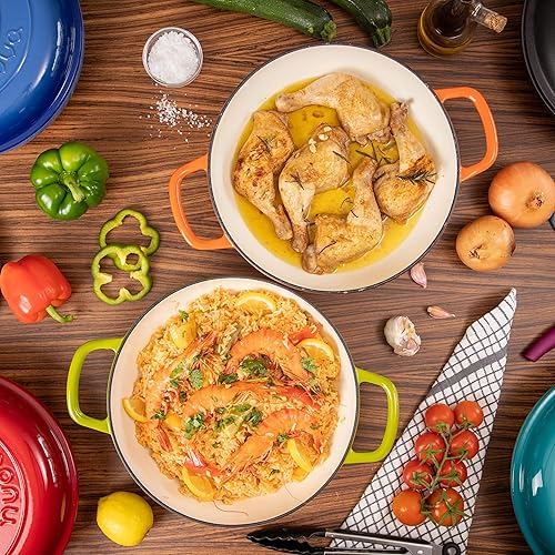 Miniatura 7 de Cazuela de hierro fundido poco profunda con tapa, olla de horno holandés antiadherente, apta para horno hasta 500  F, utensilios de cocina