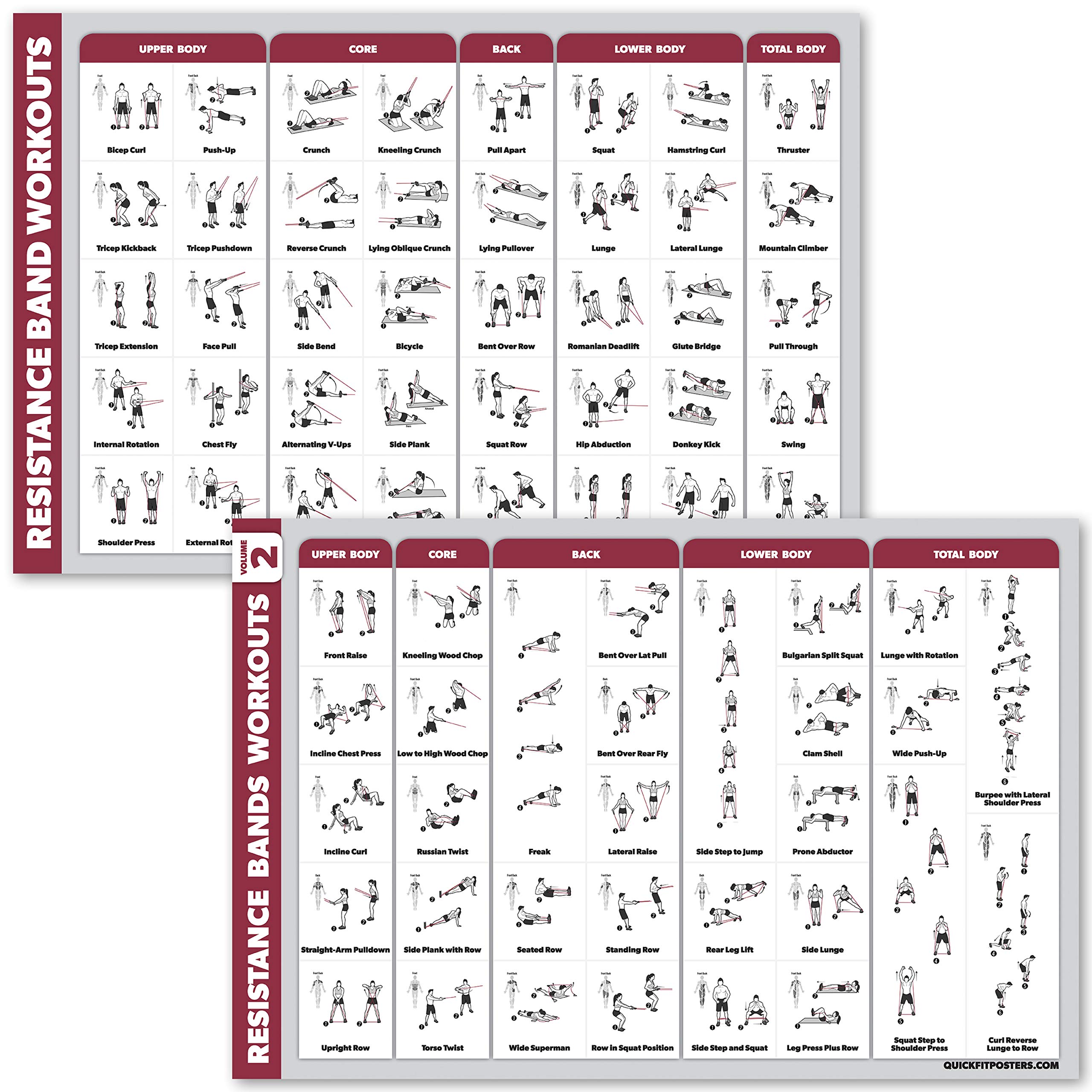 QuickFit 2 Pack Resistance Bands Exercise Poster Set Resistance Tubes