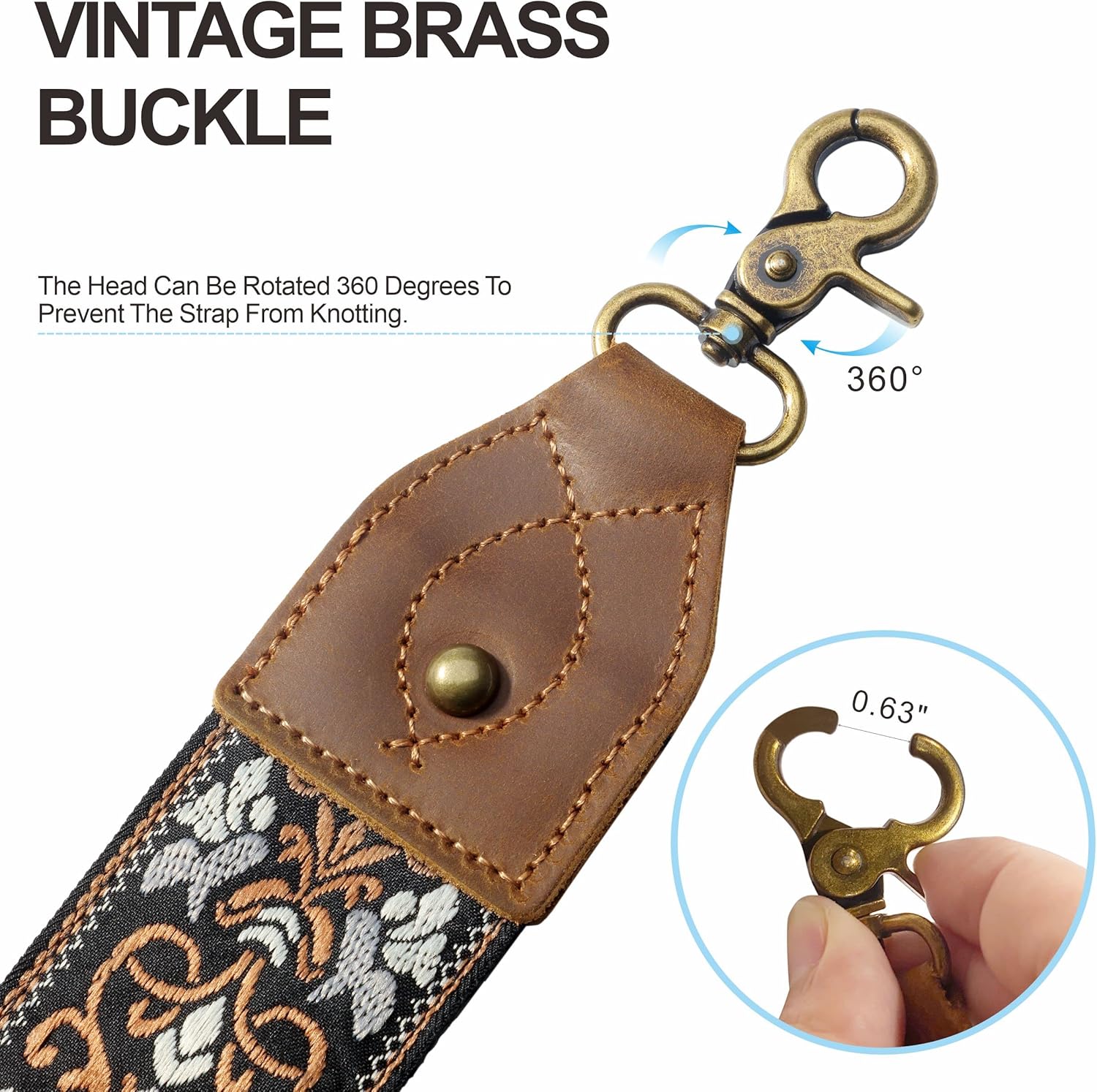 Nefelibata Purse Strap-2"Crazy Horse Leather Bag Strap Adjustable Replacement,Retro Jacquard Embroidery Crossbody Straps - Image 4