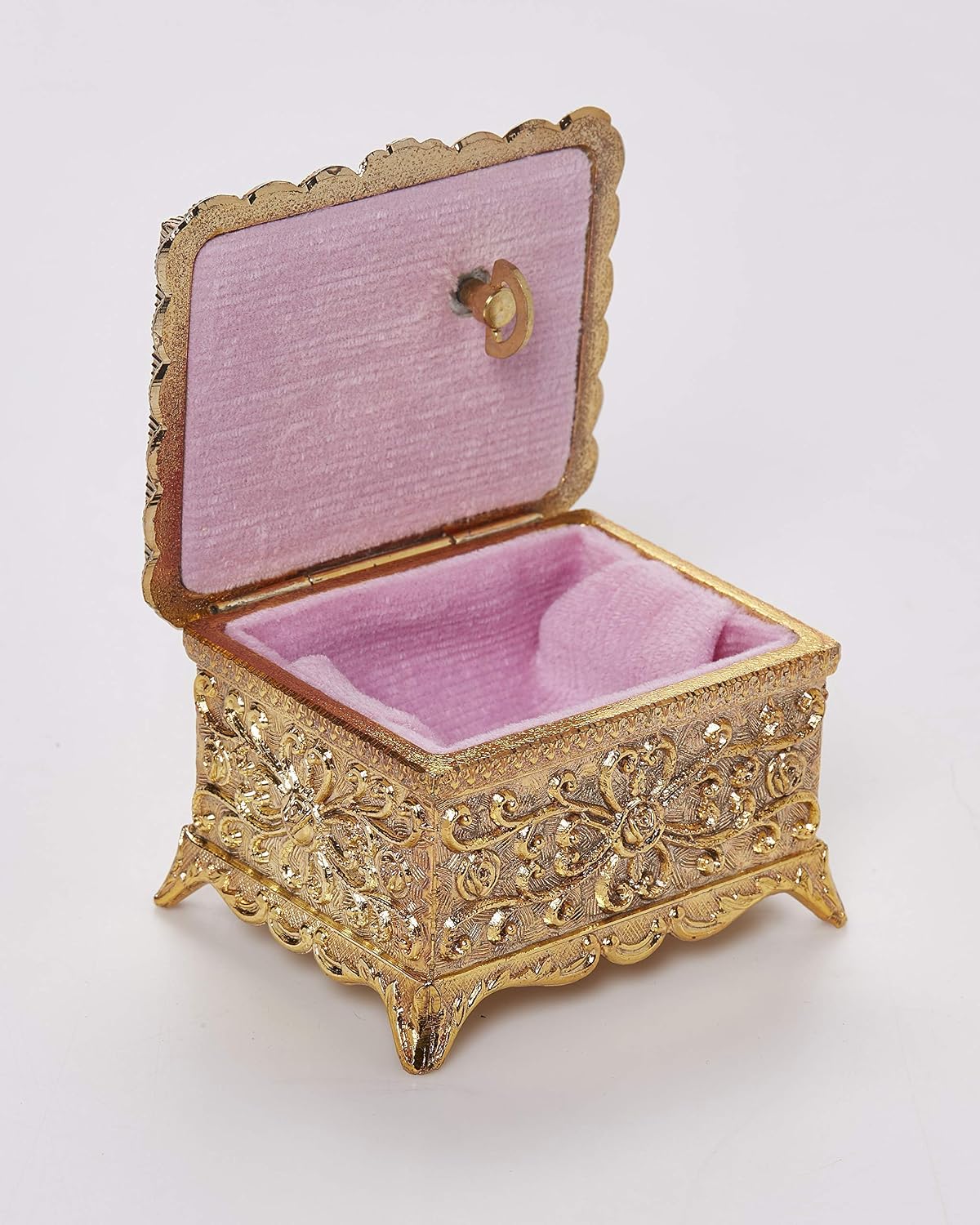 Classic Gold Filigree Floral Rectangular Shaped Musical Jewelry Box Playing Somewhere Out There