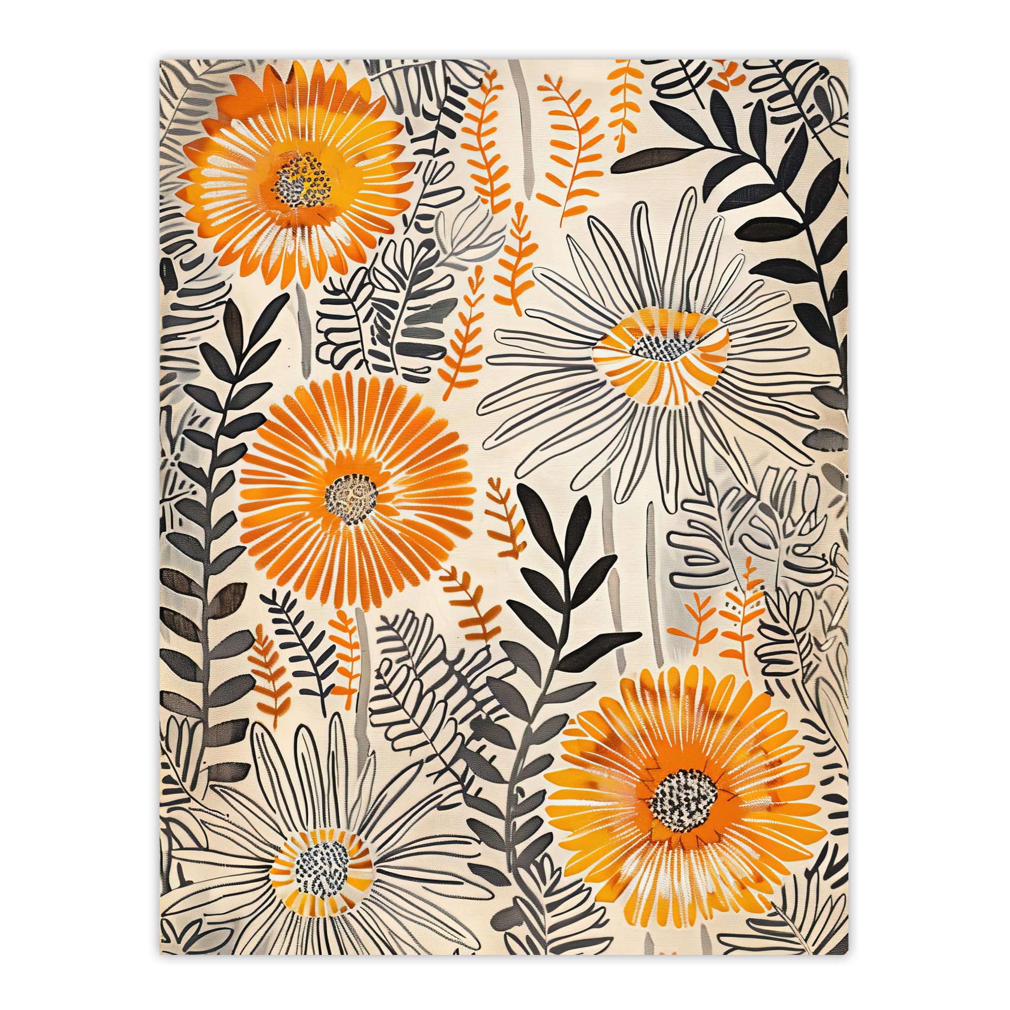 Artery8 Orange Marigold Flowers Abstract Floral Design Living Room Large Wall Art Poster Print Thick Paper 18X24 Inch