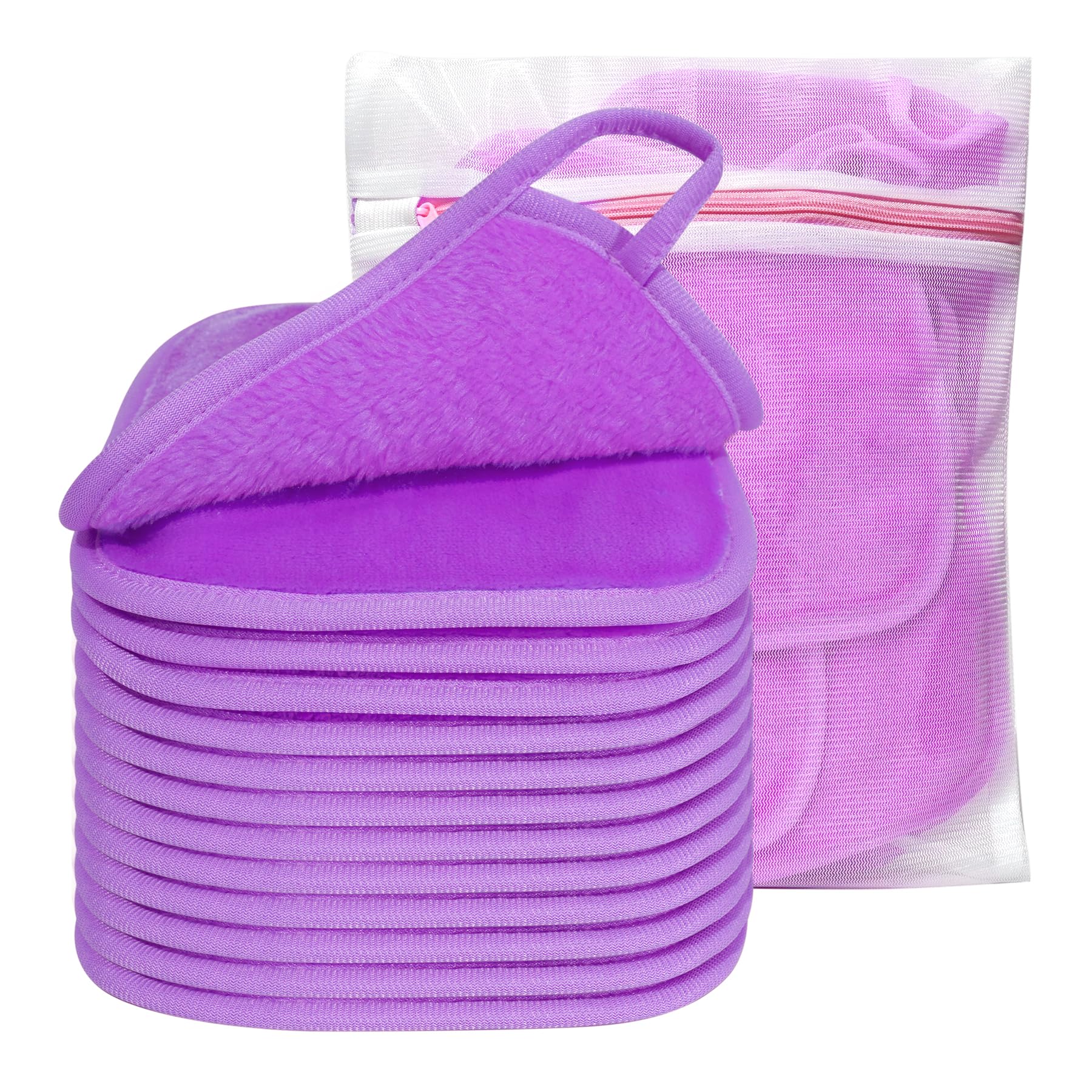 KODAMO Make-up-Entferner-Tuch, wiederverwendbare Make-up-Entferner-Pads, waschbare Reisetasche, Mikrofaser-Gesichtswaschtücher mit nur Wasser, 12 Stück/Violett