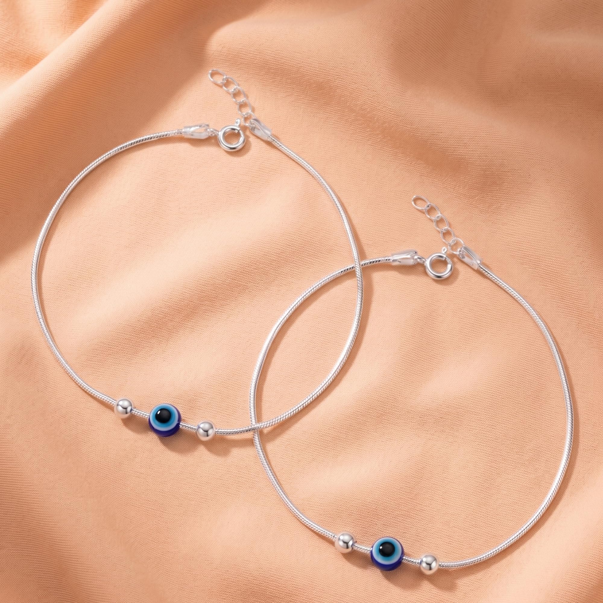 Tobillera para mujer | Plata pura 925 contra el mal de ojo | Tobillera con dije para fiestas, bodas, oficina y uso diario | Regalo para mujeres y niñas | Joyería elegante, elegante y cómoda