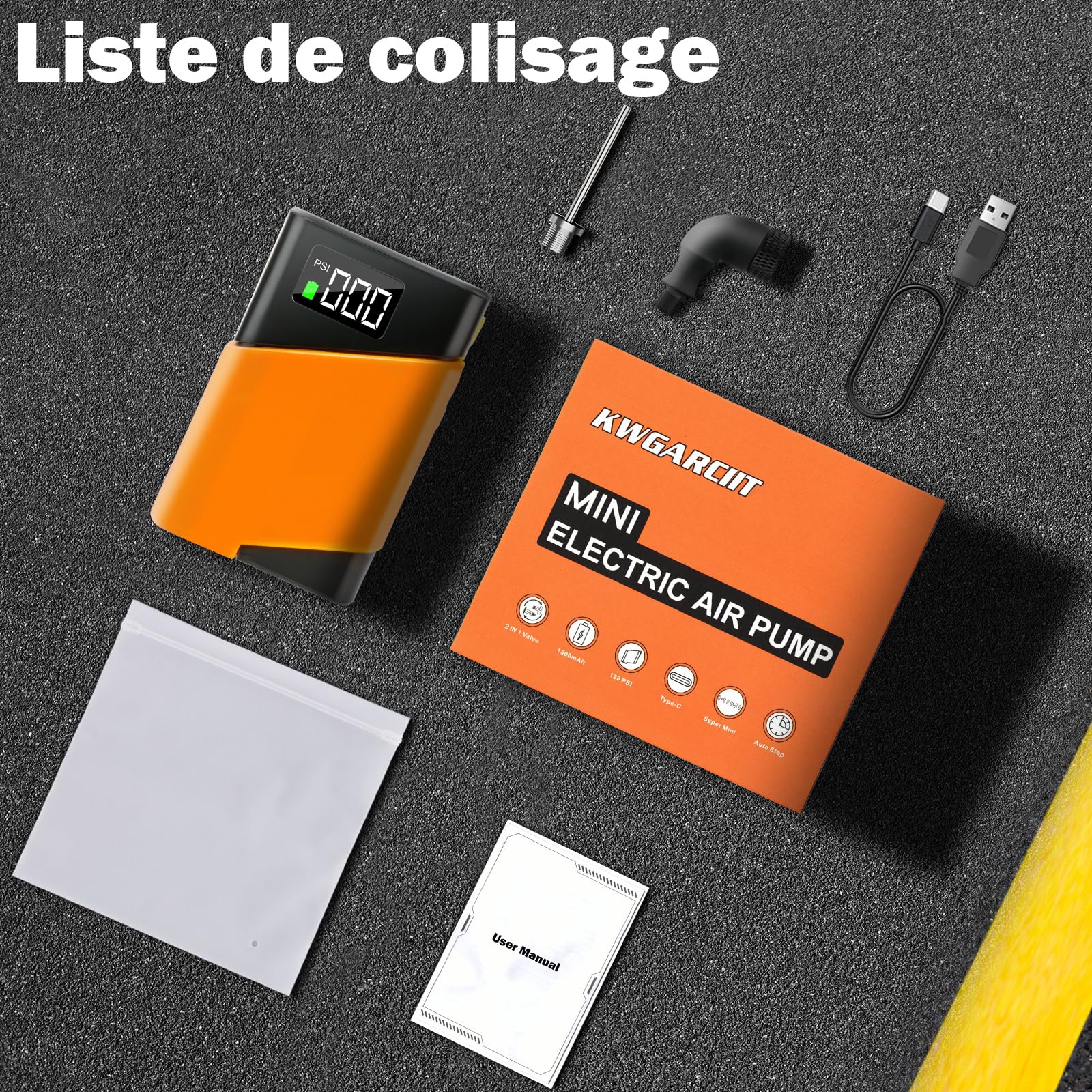 Mini Pompe à vélo, gonfleur de pneus Portable 120 PSI avec valves Presta et Schrader, Convient pour vélo de Route, Moto, VTT, Ballon de Sport