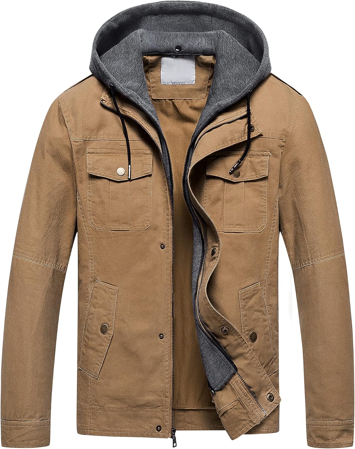 Pursky Men's Military Jacket Casual Washed Cotton Hooded Canvas Coat Fall Coat at  Men’s Clothing store