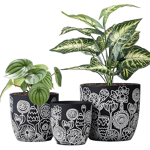 Terracotta Pots, 6.5+5+4.4 Inch Plant Pots with Drainage Hole- Floral