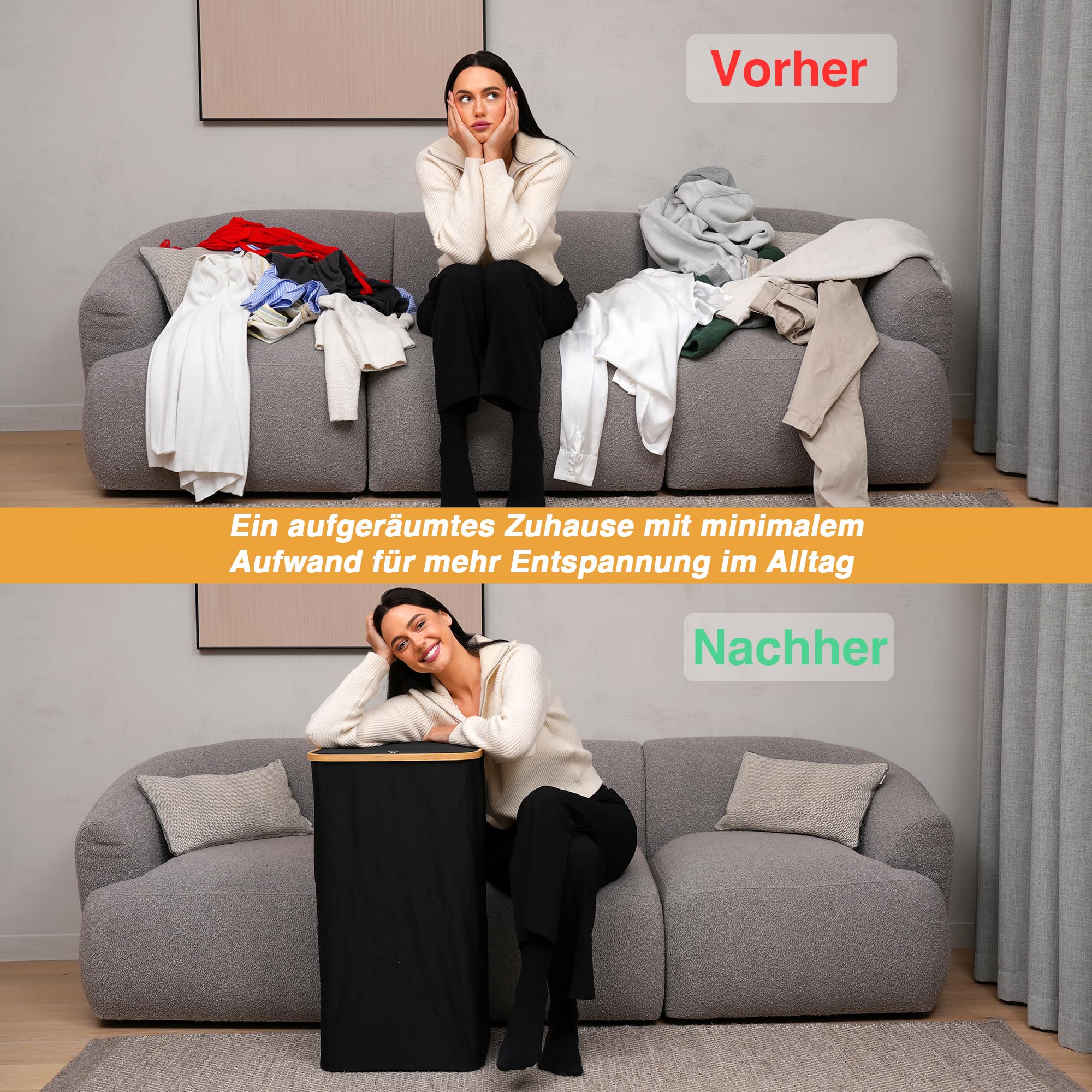 XXL Wäschekorb mit Deckel - Modernes Design Wäschesammler & Wäschesortierer - Faltbare Laundry Box mit Innensack & Wäschenetzen - Perfekt als Wäschetruhe für Schlafzimmer, Wohnung & Waschküche